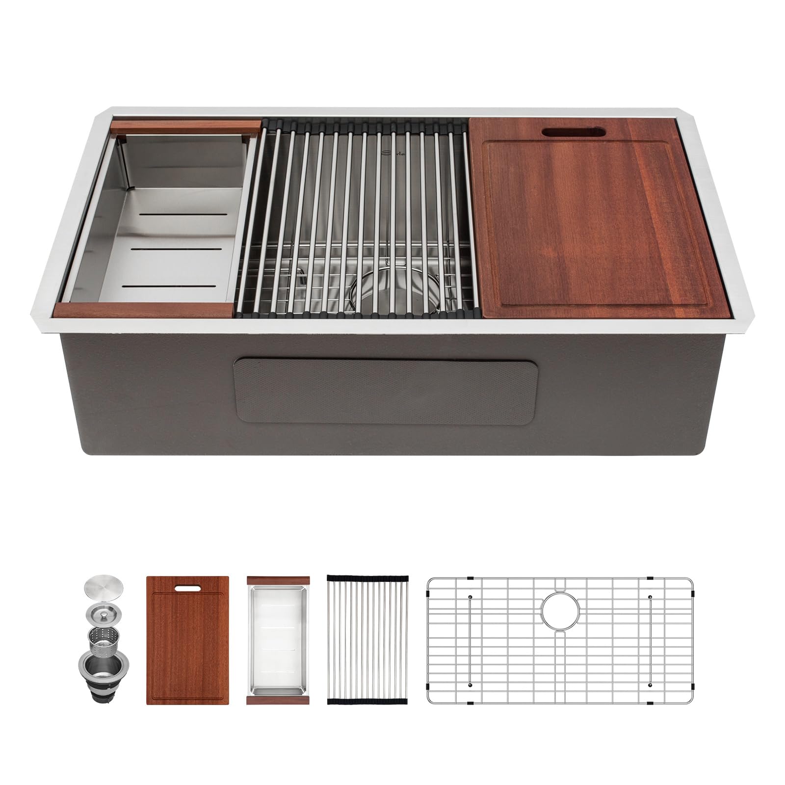 Sarlai 36 Inch Undermount Kitchen Sink Workstation Single Bowl 16 Gauge Stainless Steel Under Counter Kitchen Sinks Large Basin 