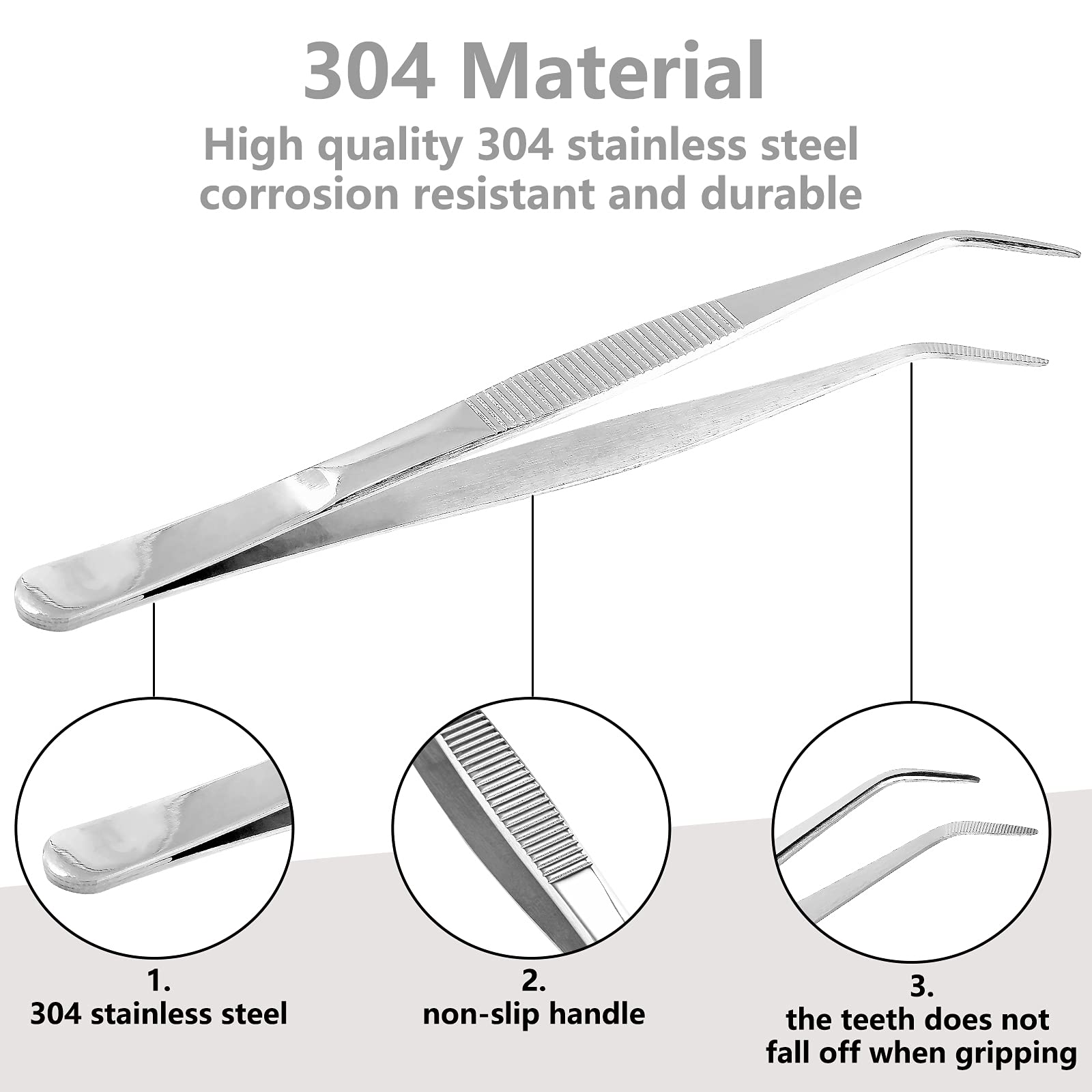 Suiwotin 2Pcs 8 Inch Stainless Steel Tweezers With Curved Serrated Tip Heavy Duty Tweezer Tongs For Cooking Crafting Repairing
