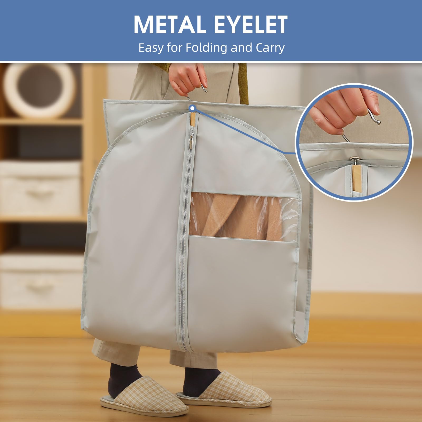 Perber 50'' Garment Bag, Mens Suit Bags For Closet Storage And Travel, Garment Bags For Hanging Clothes, Foldable Suit Cover Bag