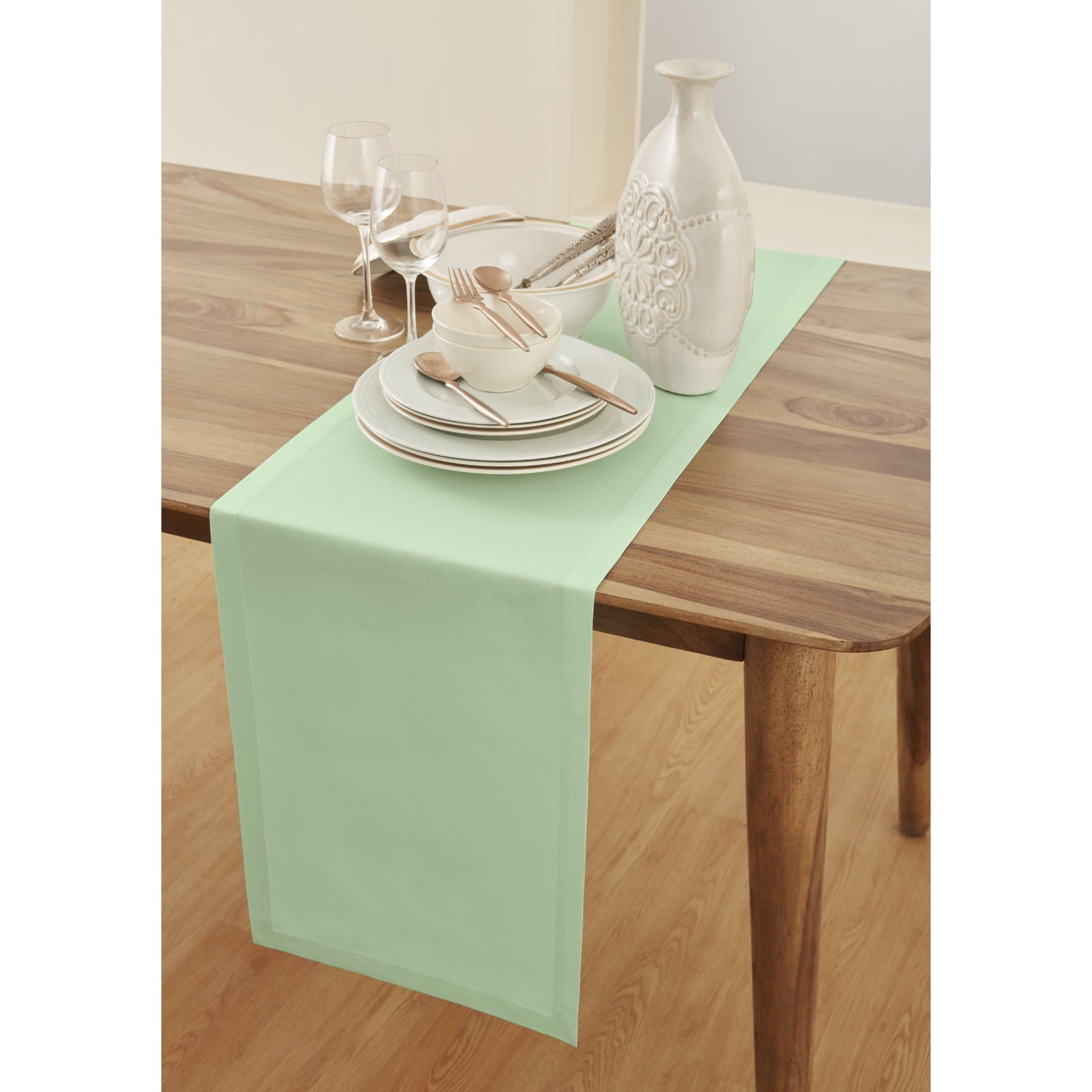 Solino Home Aqua Table Runner 90 Inches Long - Cotton Linen Table Runner 14 X 90 Inch - Machine Washable Dining Table Runner For