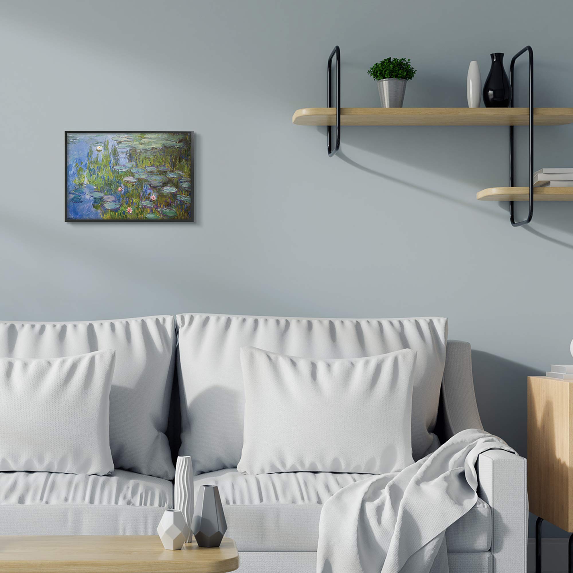 Stupell Industries Water Lilies Study Classical Painting Detail, Designed By Claude Monet Black Framed Wall Art, 11 X 14, Blue