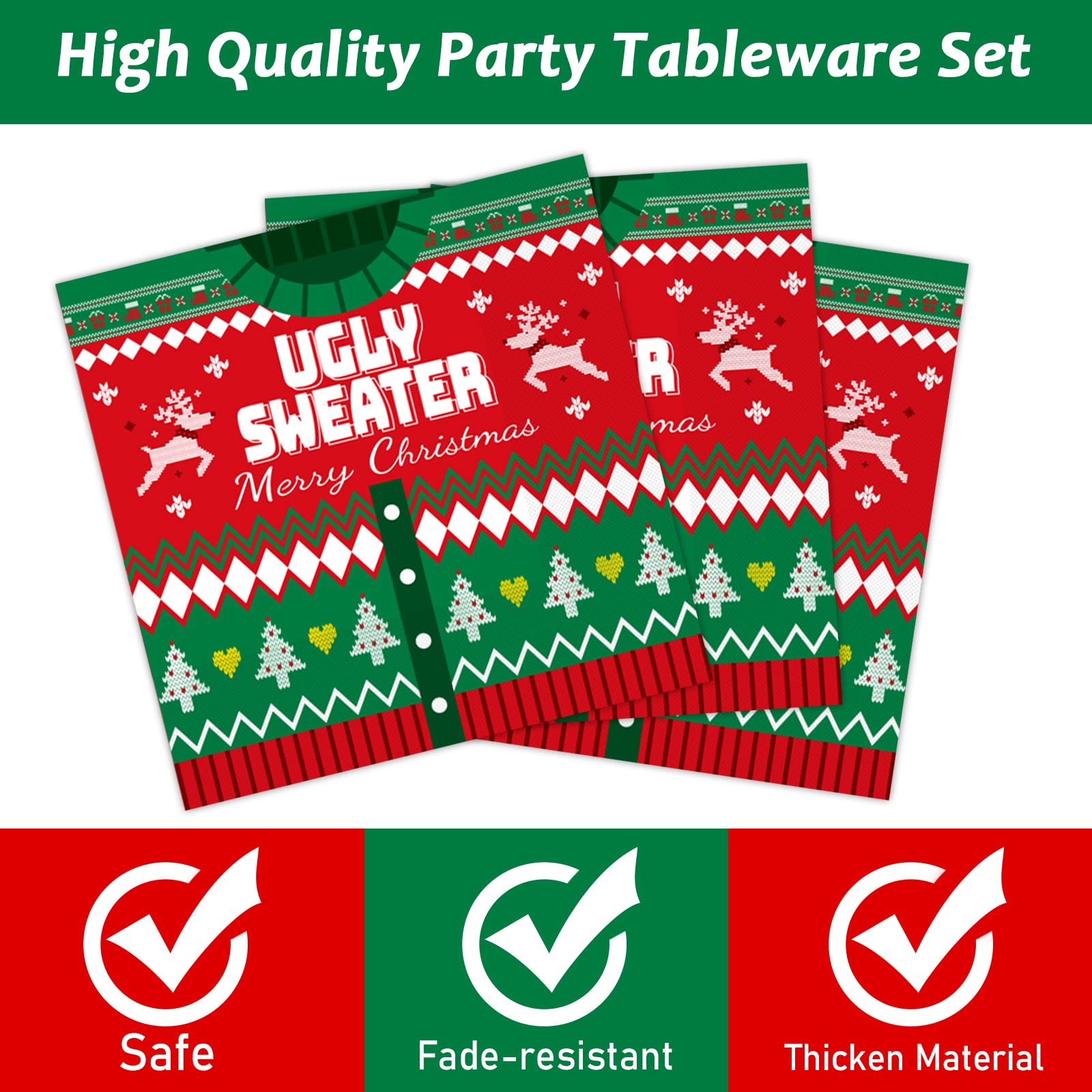 Gisgfim 96 Pcs Christmas Ugly Sweater Paper Plate Napkins Party Supplies Tacky Sweater Party Birthday Decorations Favors For Xma