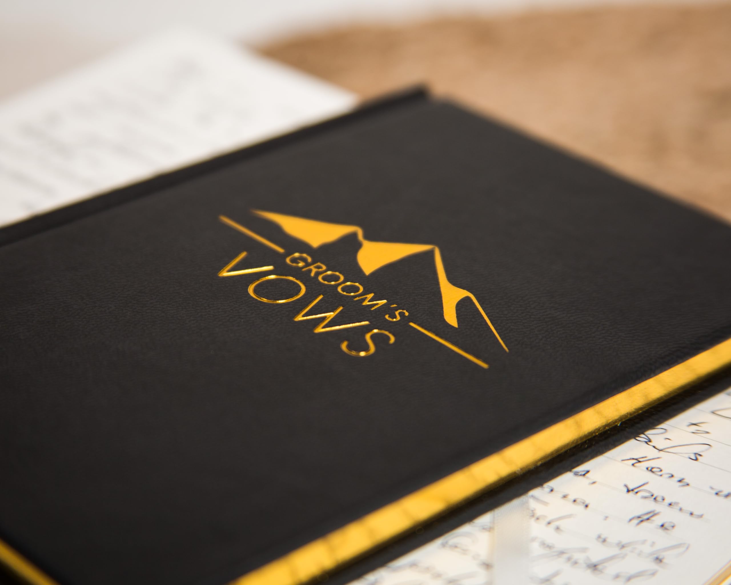 Groom'S And Bride'S Vows Wedding Vow Books (Set Of 2) - Black & White Pocket Sized Gold Foil Embossed Mountain Design Wedding Ce