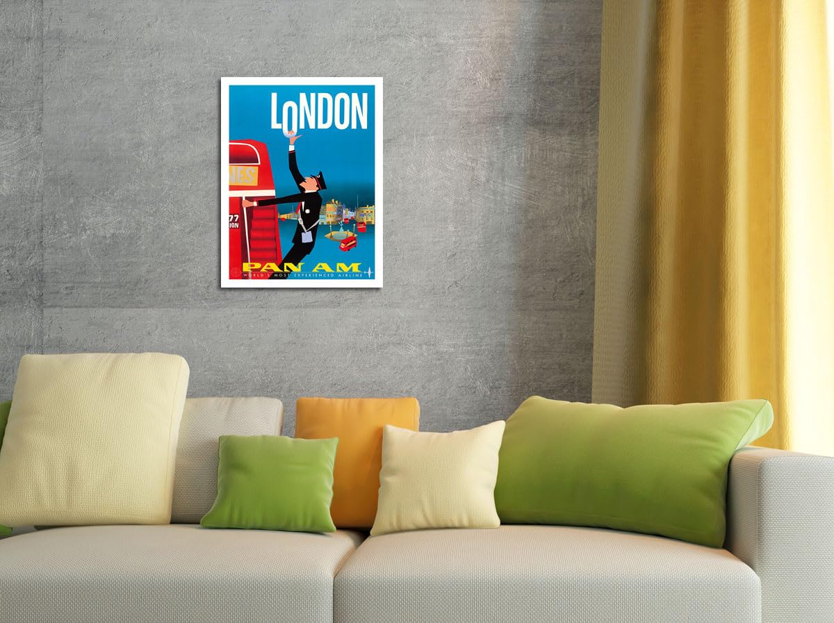 London England - Double Decker Buses Bovril And Schweppe - Pan American World Airways - Vintage Airline Travel Poster By Aaron F