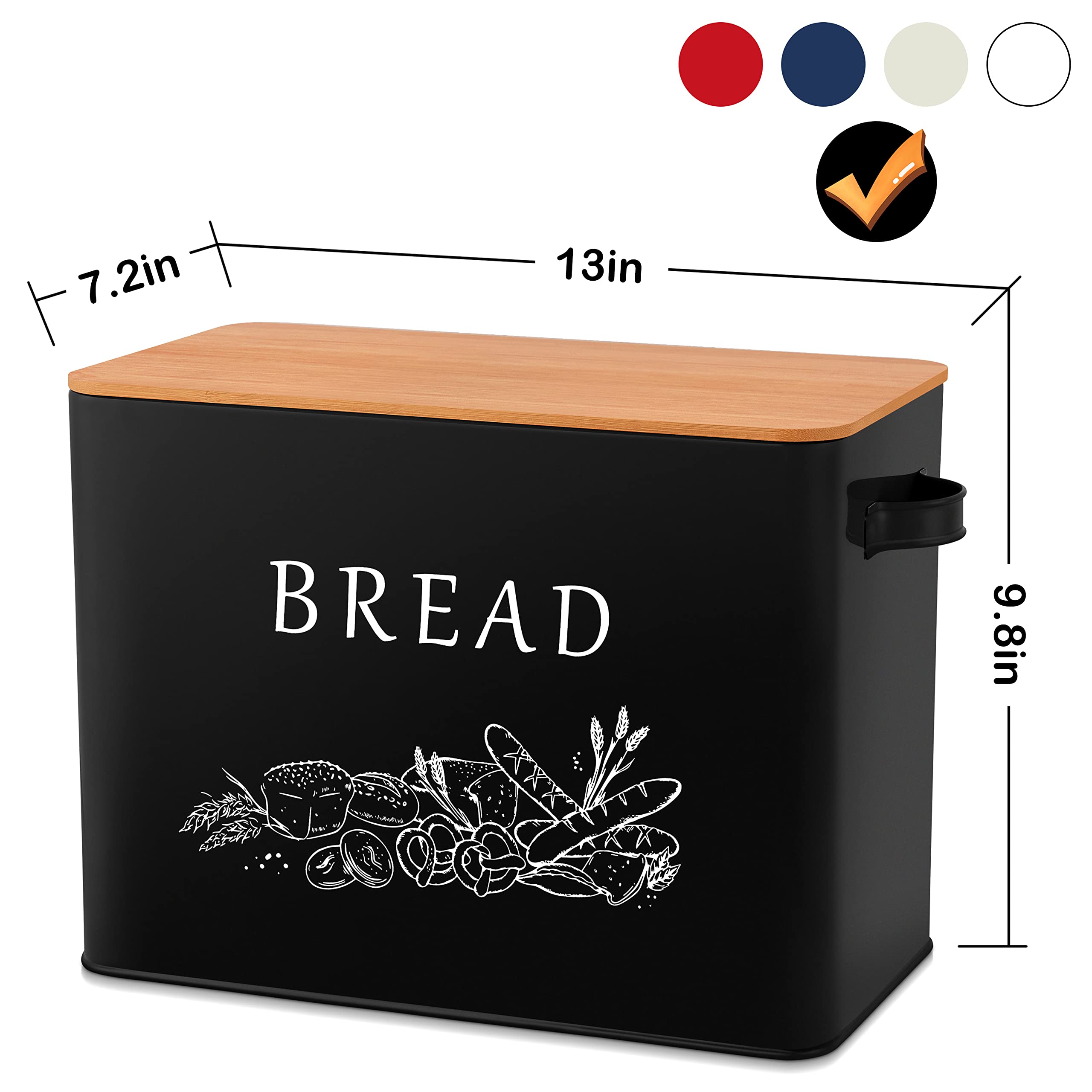 E-Far Bread Box For Kitchen Countertop, Metal Bread Storage Container Bin With Bamboo Lid For Cutting Bread, Extra Large & Farmh