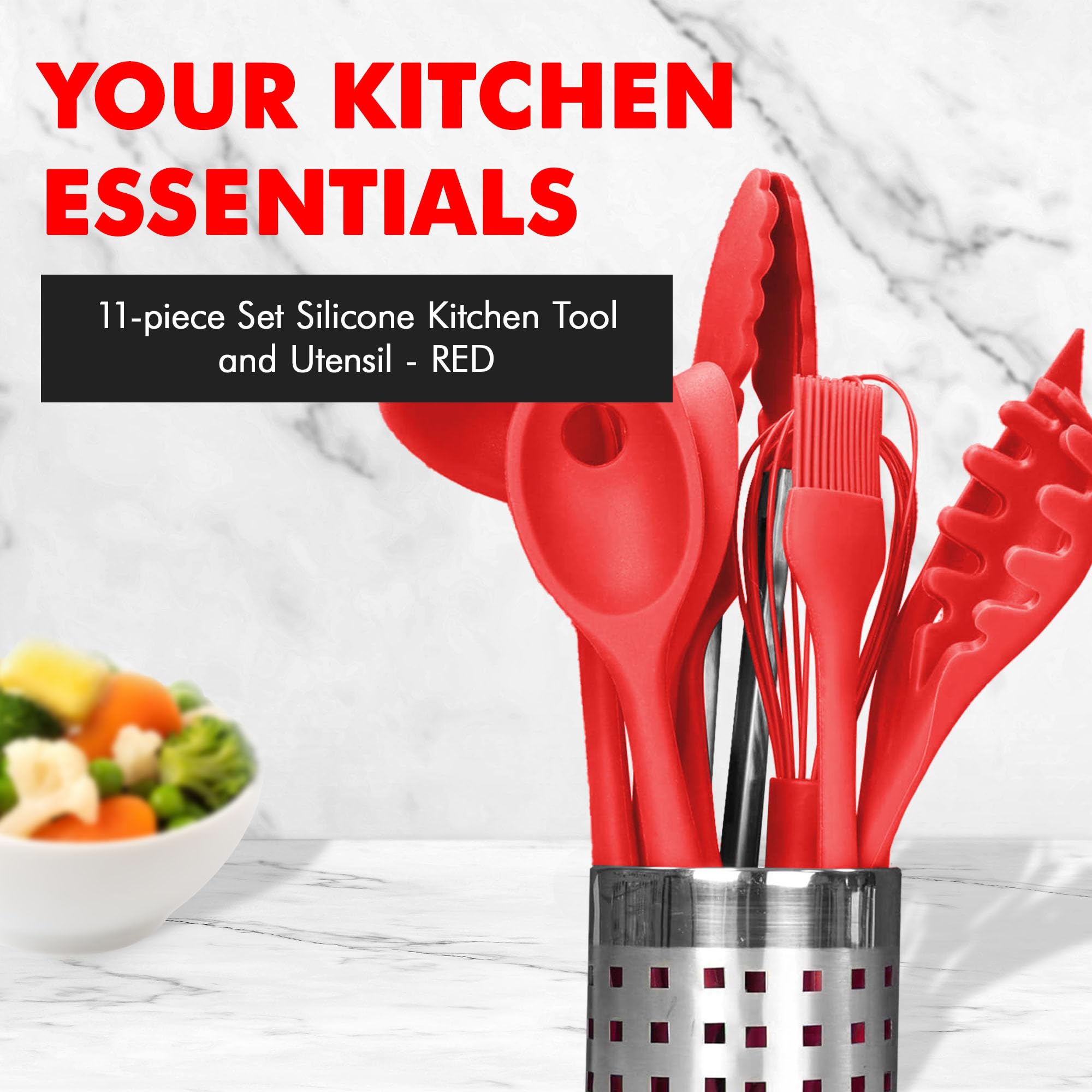 Chef Craft Premium Silicone Kitchen Tool And Utensil Set, 11 Piece Set, Red