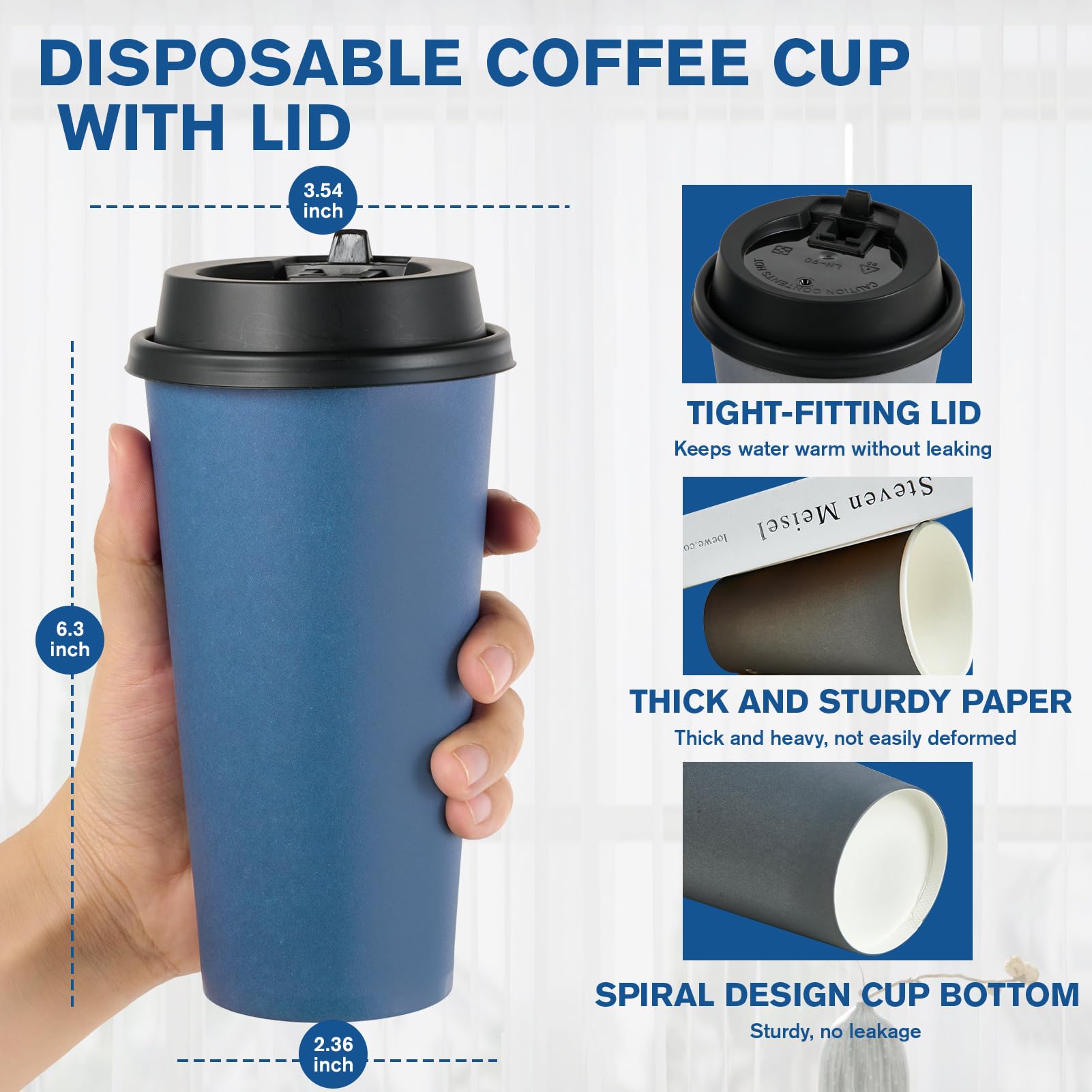 Litopak 100 Pack 20 Oz Paper Coffee Cups, Disposable Coffee Cups With Lids, Drinking Cups For Coffee, Water, Juice, Or Tea. Hot