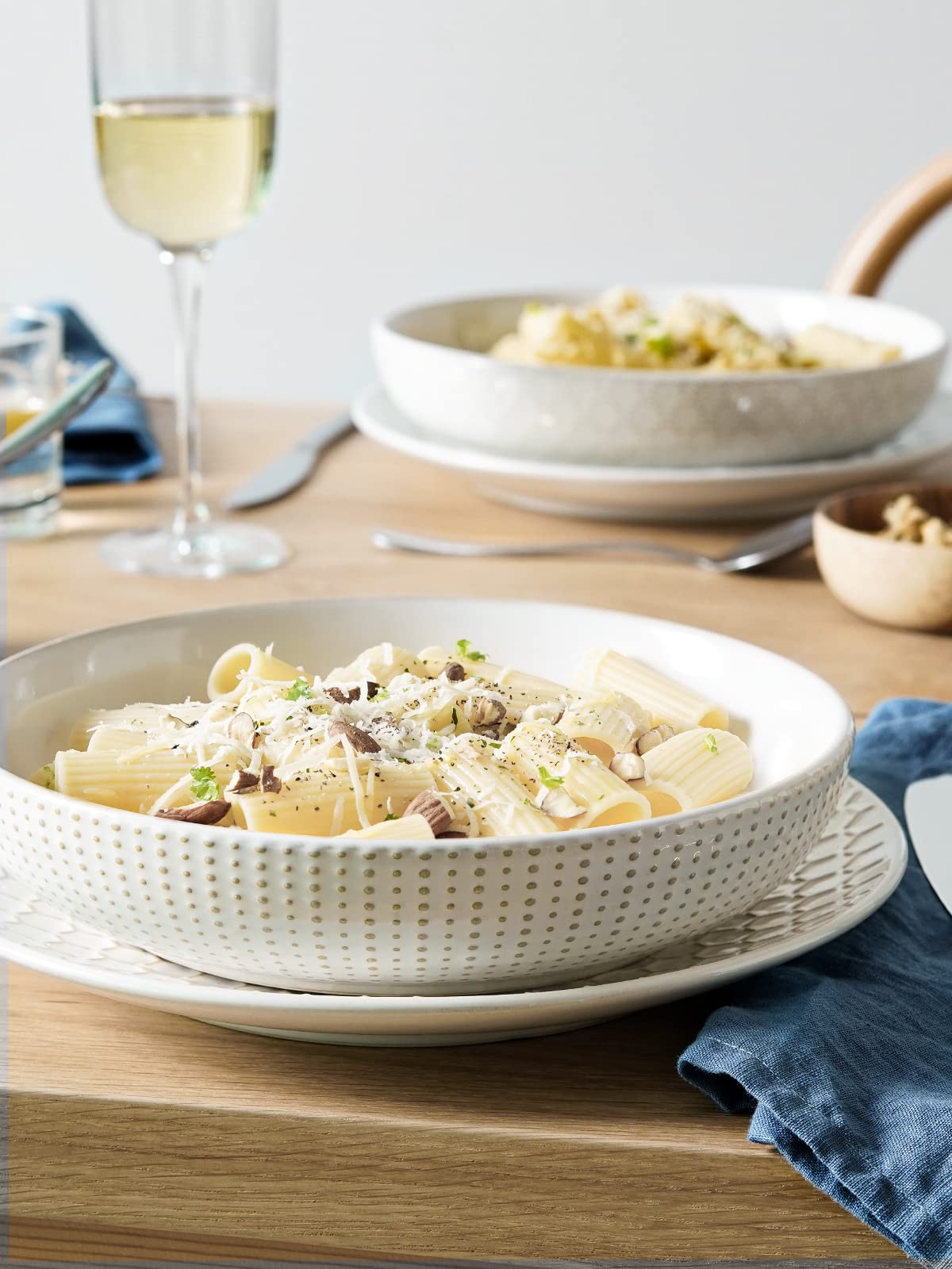 Le Tauci Pasta Bowls, 42Oz Large Salad Bowl, Serving Plate House-Warming Wedding Present, Ceramic Embossment Bowl For Fruits, No