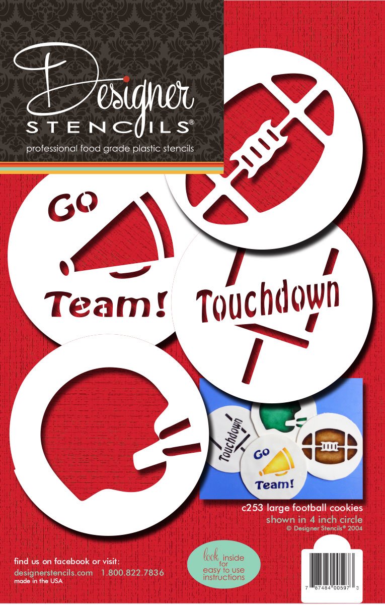 Designer Stencils Large Football Cookie Stencils, Beige/Semi-Transparent