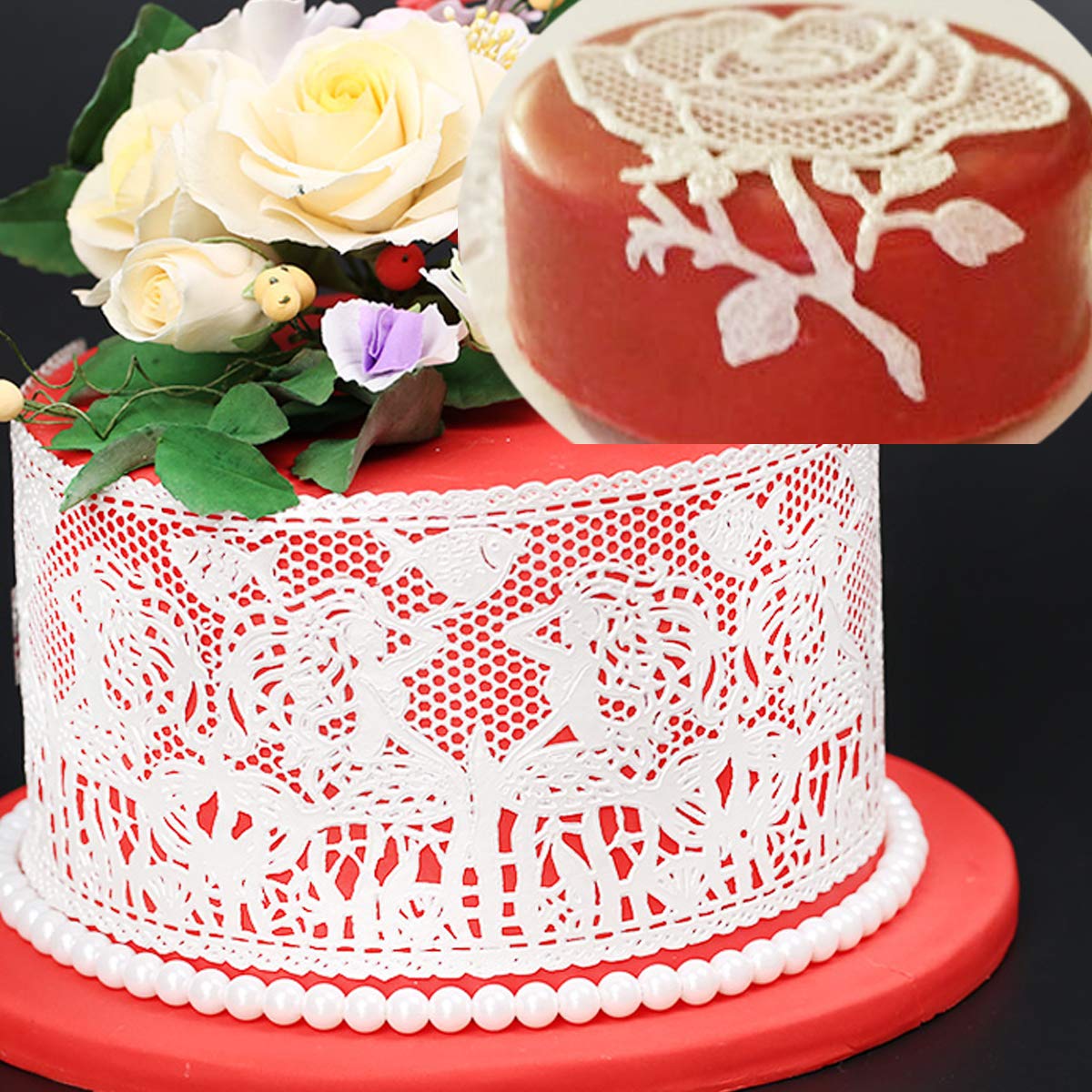 Anyana Wedding Silicone Lace Mat, Rose Cake Decorating Mold, Flowers Cake Decorating Tools For Edible Lace Fondant Mold, Sugar-L