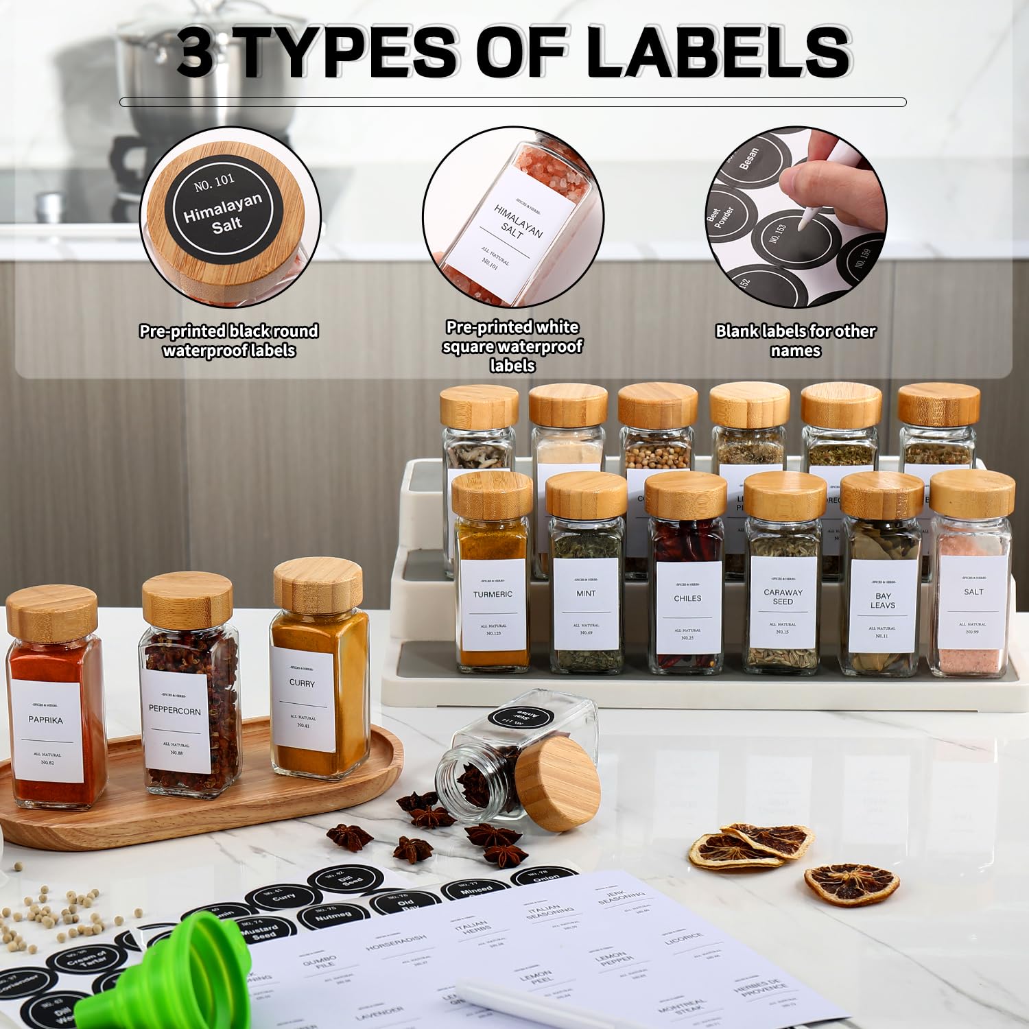 Dimbrah Spice Jars,Spice Jars With Label 24Pcs,Seasoning Containers,Glass Spice Jars With Bamboo Lids,Spices Container Set,Seaso