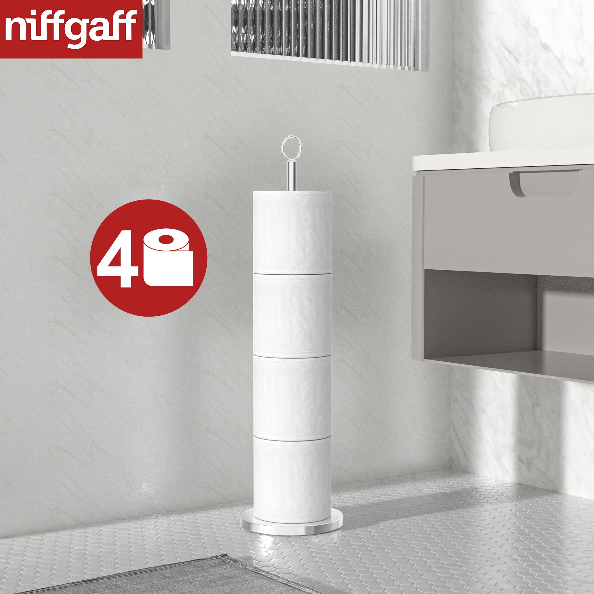 Toilet Paper Holder Stand(with Reserve Function)  Free-Standing Stainless Steel Stand for Bathroom & Toilet Spare Rolls Storage