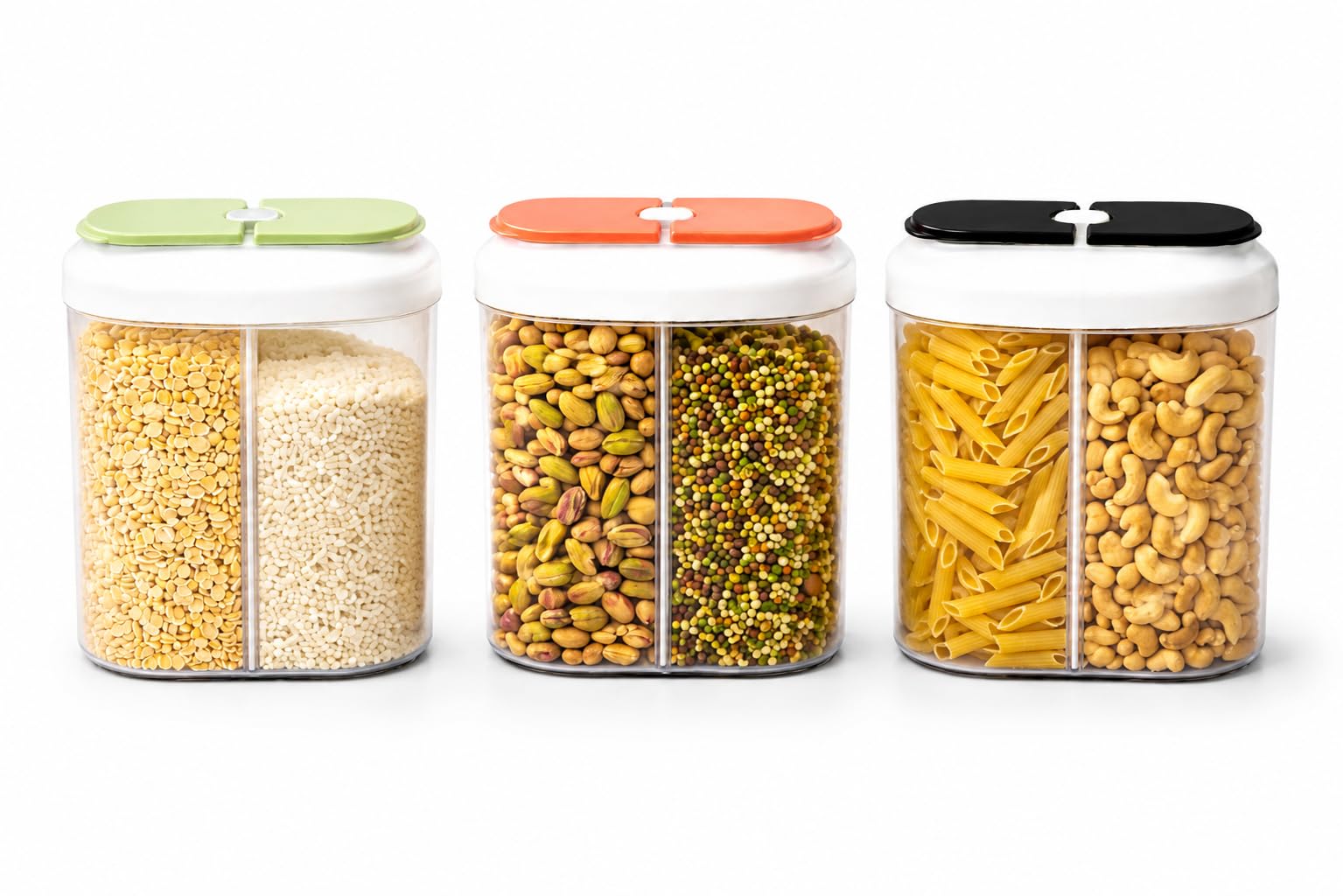 Abwehr Dual Compartment Snack Dispenser Container | Transparent Food Storage Jar With Easy Pour Flip Lid | Multipurpose Kitchen 