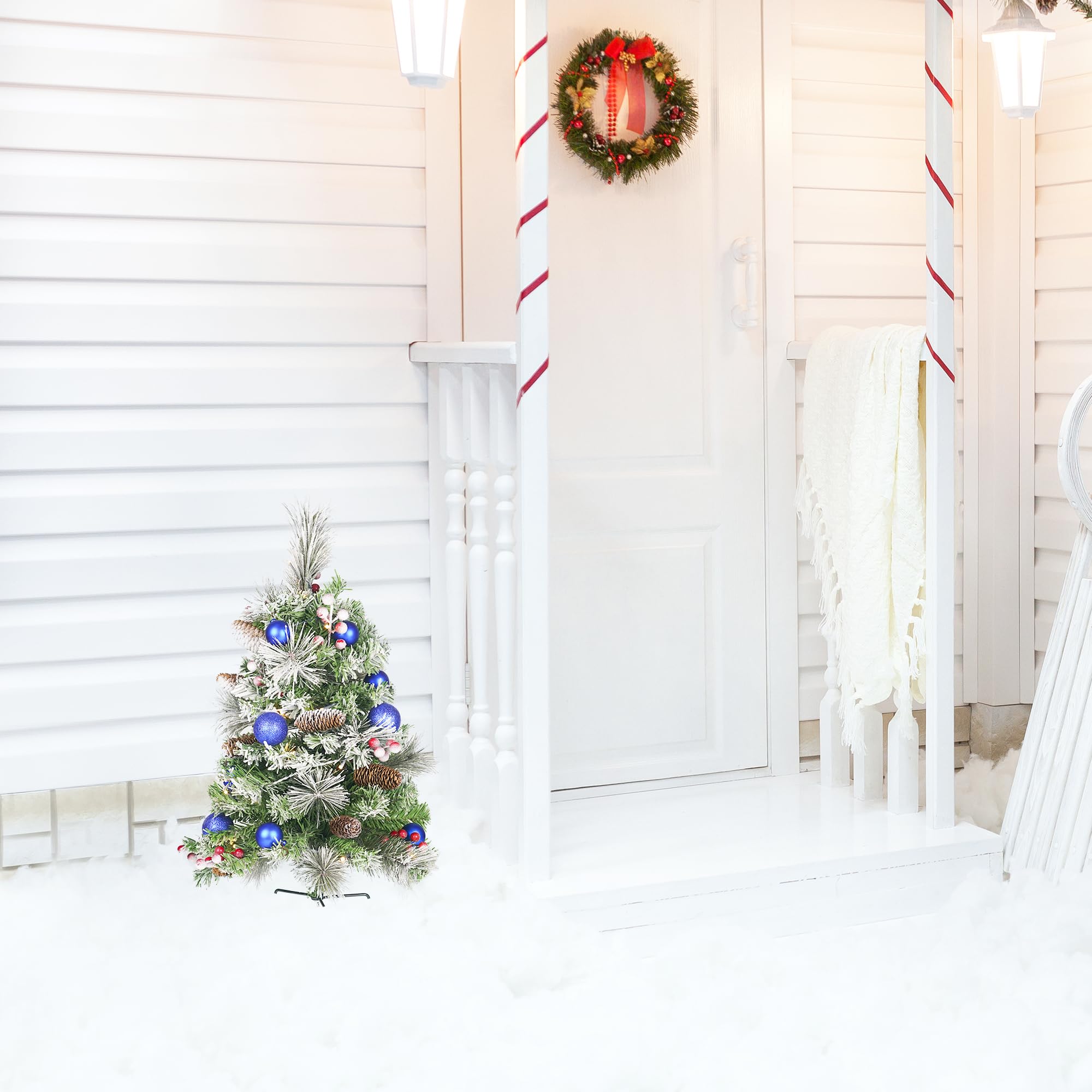 Flocked Christmas Tree 30 inch Prelit 2 Set Pathway Porch Christmas Trees Pre-Light LED Battery Operated Outdoor Xmas Decor for