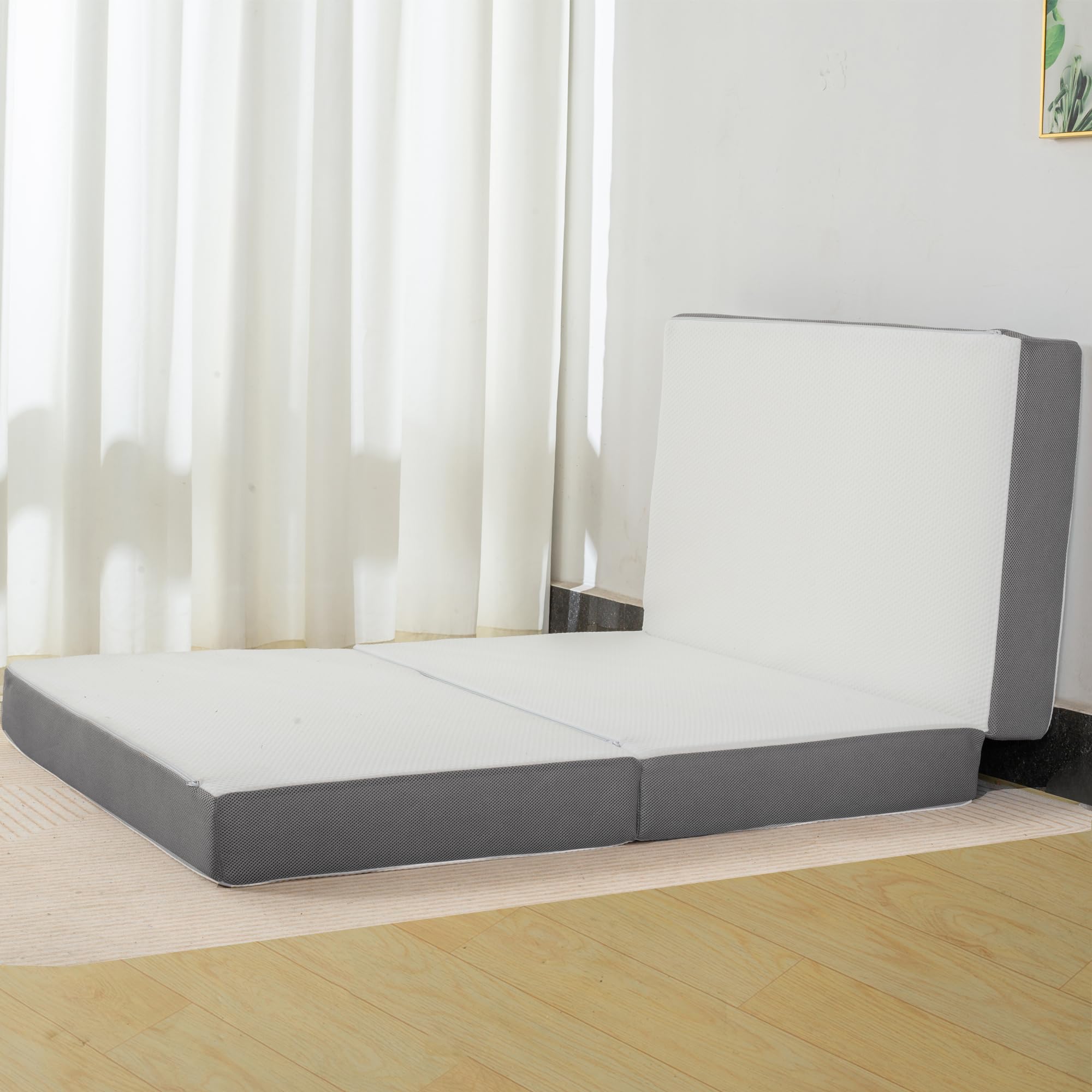 Zutan 3-Inch Tri-Folding Zipper Mattress With Breathable Gel Memory Foam | Multi-Adjustable Lightweight Bedding Mattresses With