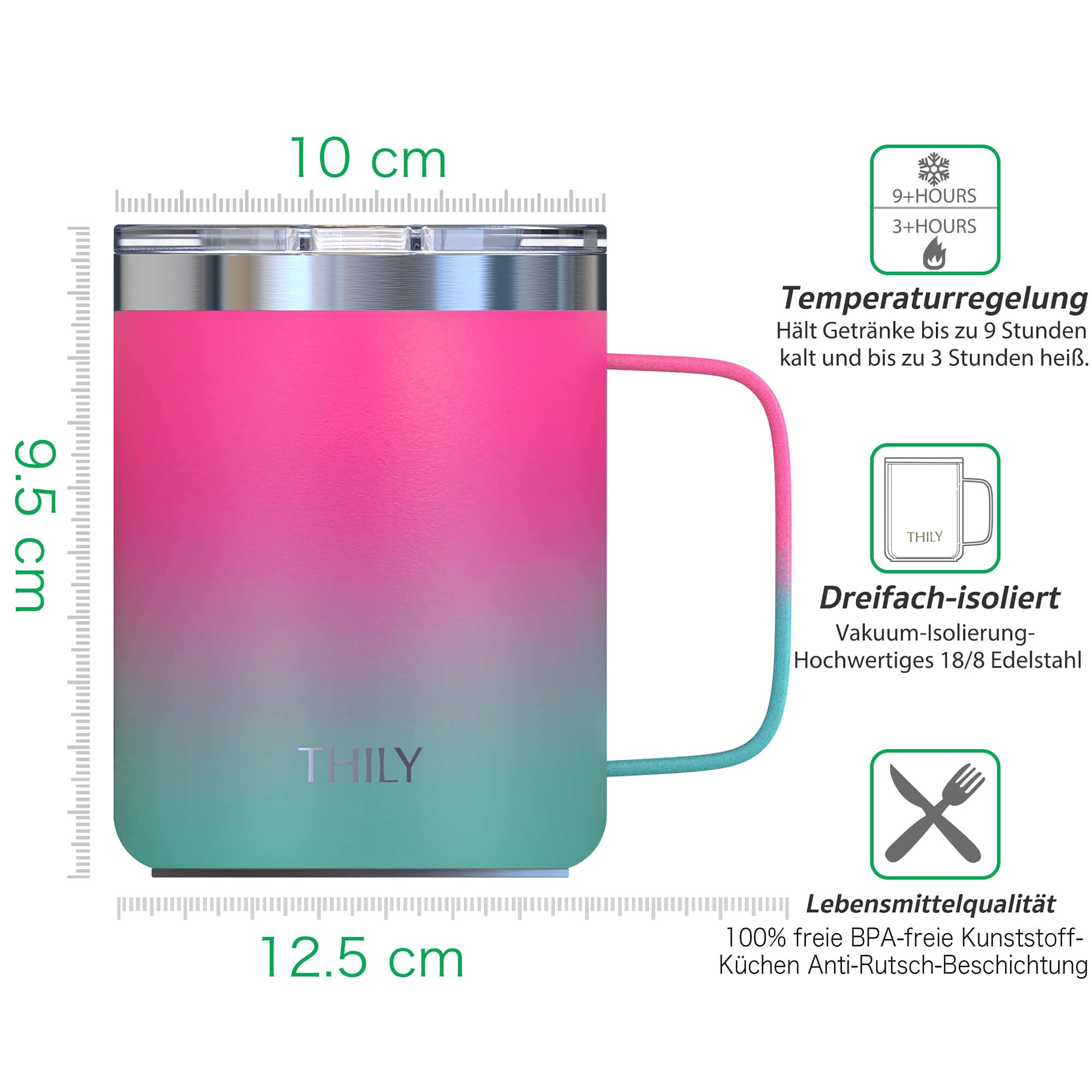 Thily Stainless Steel Insulated Travel Mug 12 Oz Vacuum Insulated Coffee Cup With Handle, Spill-Proof Lid, Keep Coffee Cold Or H