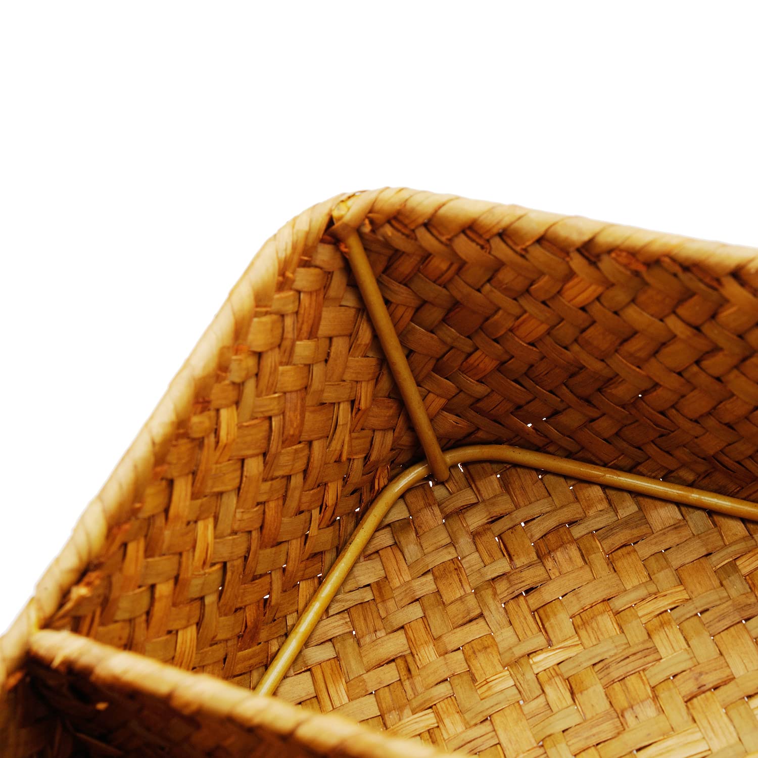 Decrafts Seagrass Storage Basket With Compartments Utensil Tray For Organization Silverware Flatware Rectangular Shelf Baskets W