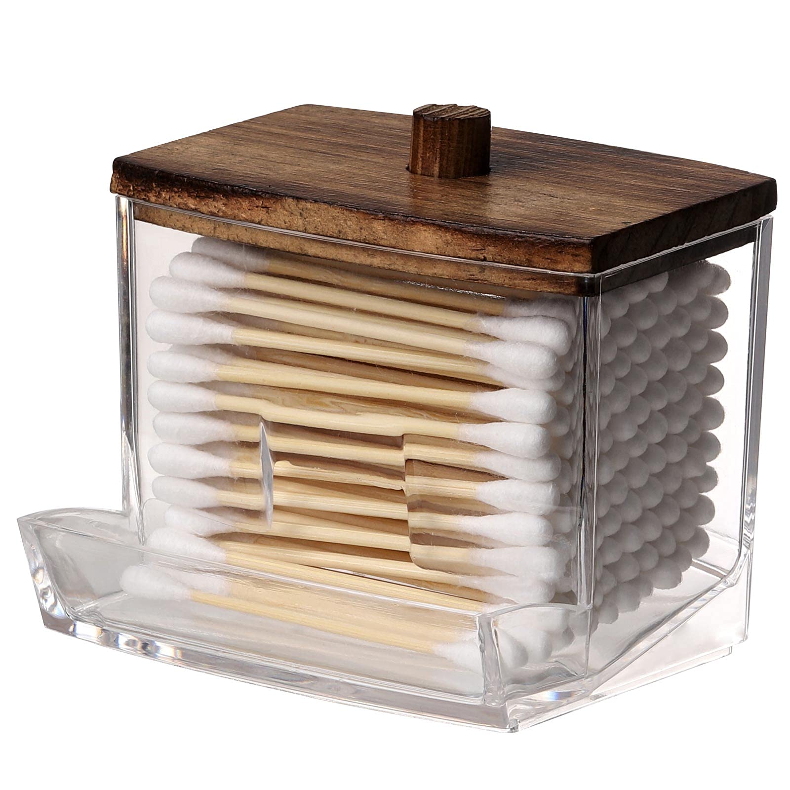 Tbestmax 7 Oz Cotton Swab Pads Holder, Qtip Cotton Buds Ball Dispenser, Bathroom Containers Apothecary Jar For Storage Brown Woo