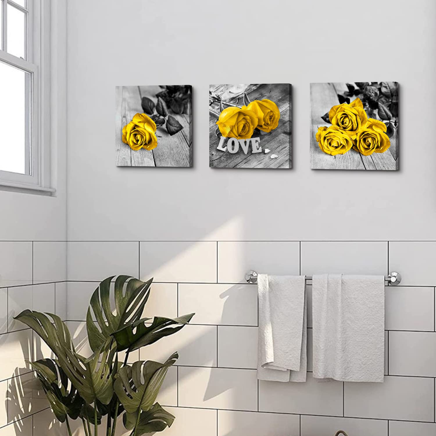 Yellow Wall Decor For Living Room Bathroom Accessories Yellow Rose Flower Wall Art Yellow And Grey Wall Decor Rustic Floral Canv