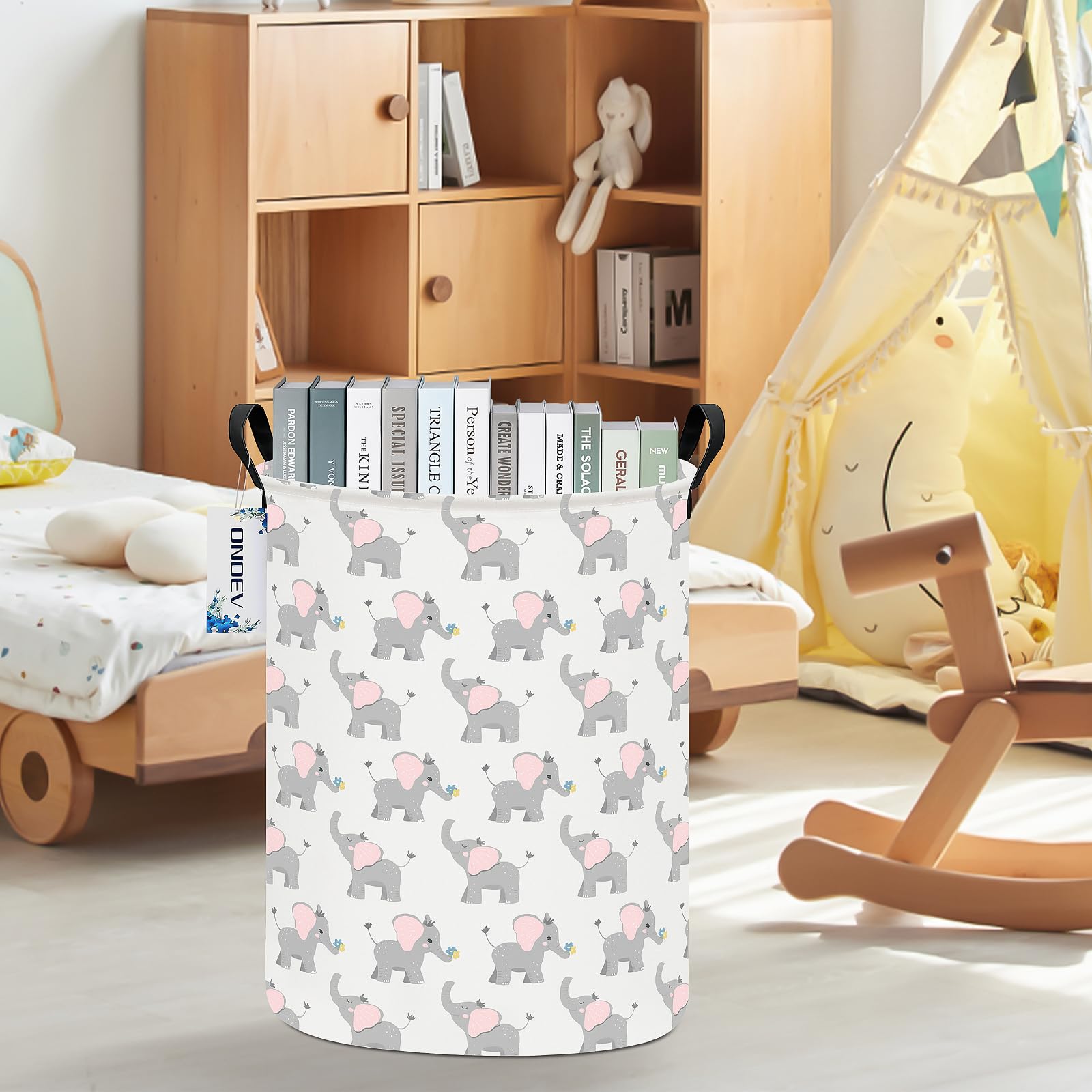 Onoev Round Waterproof Laundry Basket,Laundry Hampers With Handle,Gift Basket,Suitable For Children'S Room And Toy Storage (Elep