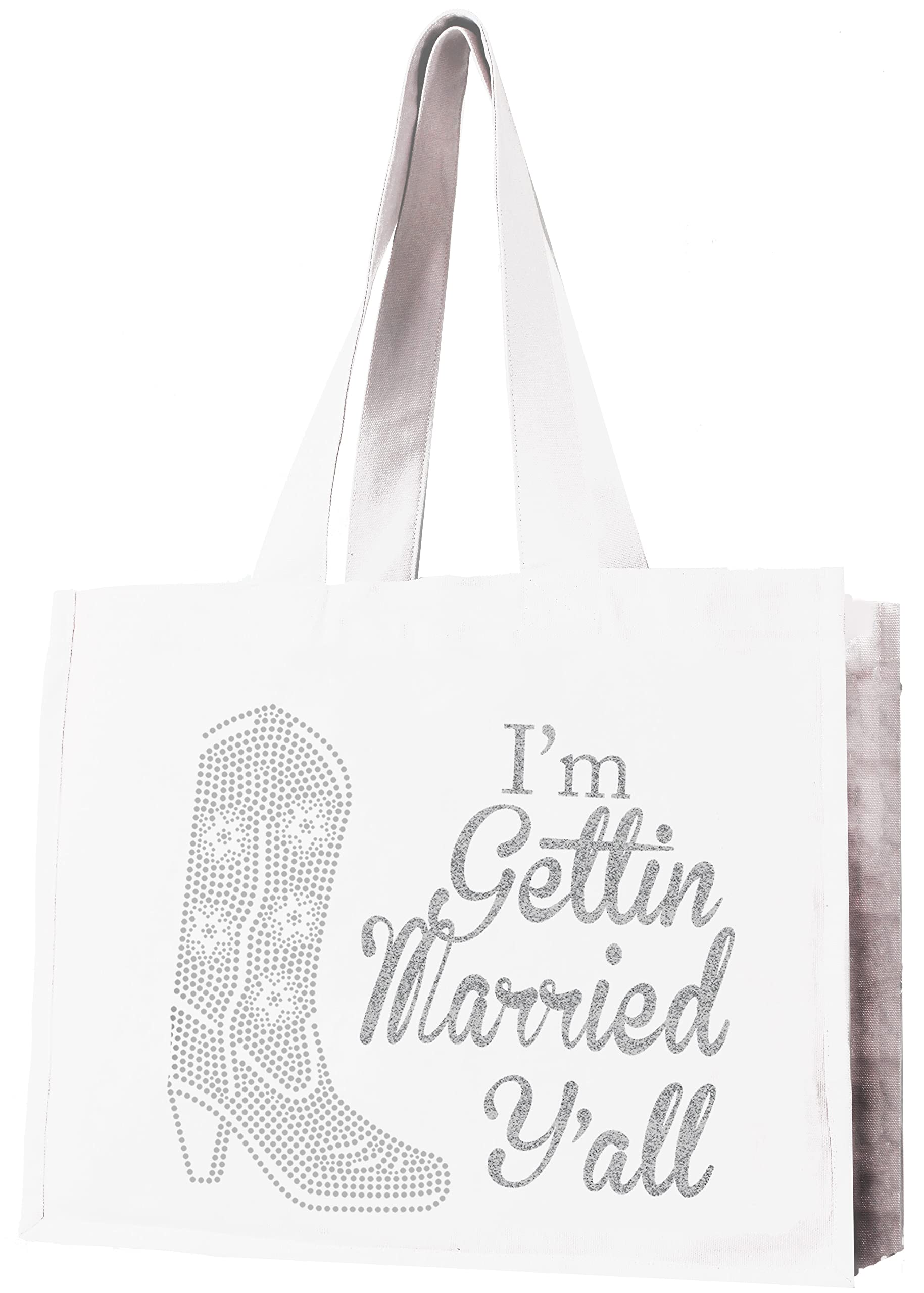 Country Bride Gift - Set Of 3: Silver Glitter Gettin Hitched White Satin Sash, Silver Rhinestone I'M Gettin Married Yall White T