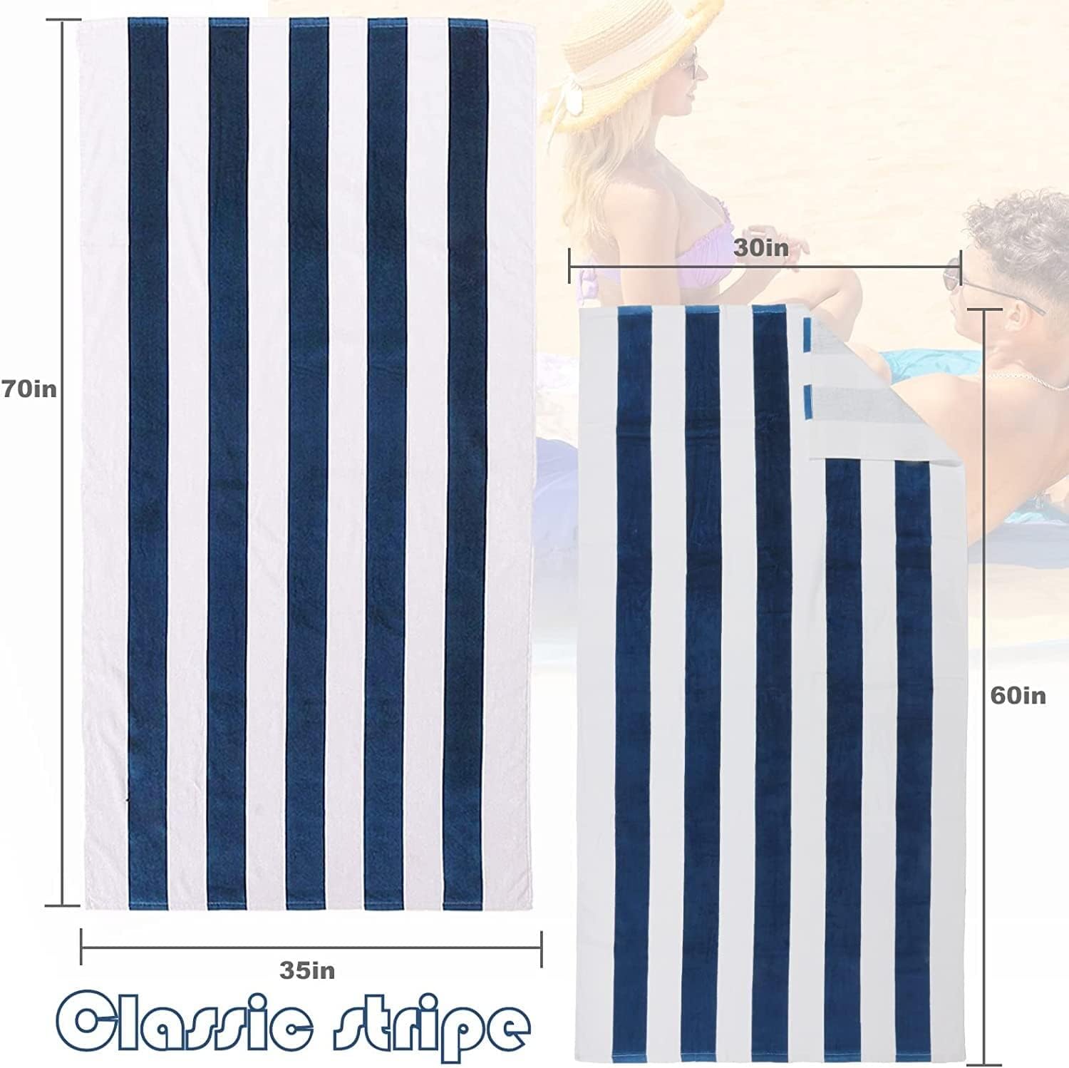 Exclusivo Mezcla 4 Pack 100% Cotton Large Beach Towels (30X60 Inches), Soft Cabana Stripe Thick Beach Towel, Super Absorbent Swi