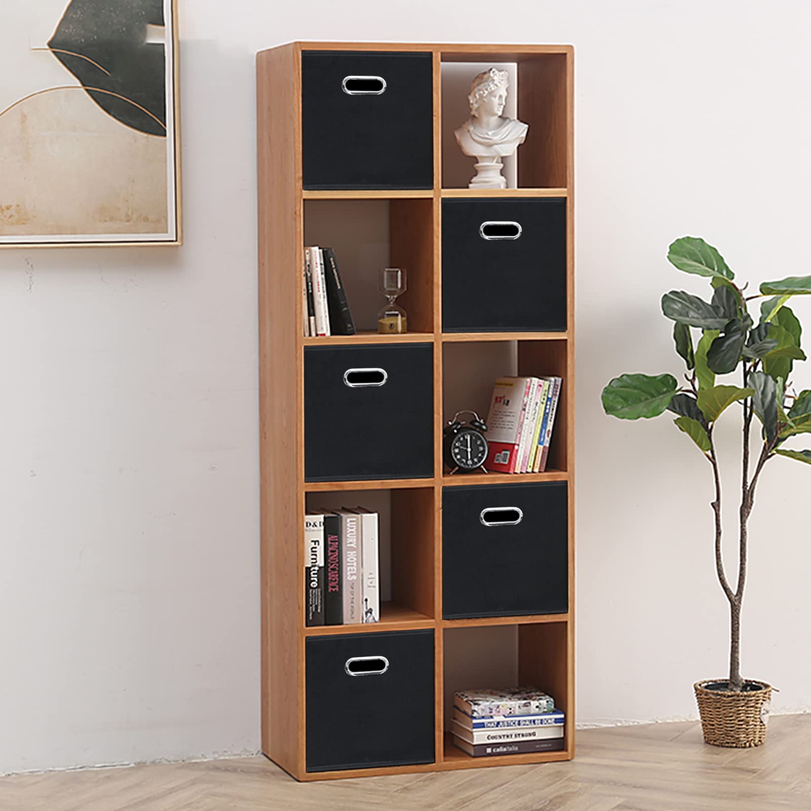 Sevendome Black Fabric Storage Bins,13 Inch Cube Organizer Bins ,Fabric Organizer Bins Foldable Storage Bins Basket With Dual Ha
