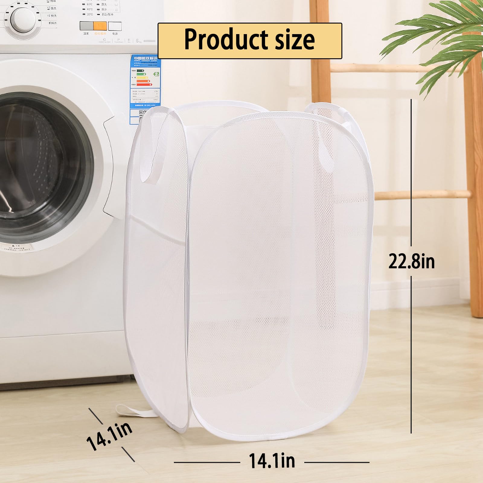 Collapsible Mesh Laundry Basket,Pop Up Laundry Hamper-Easy Storage, Ideal For Home And Travel Use (2 White)
