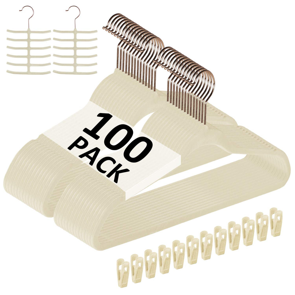 Vecelo Premium Velvet Clothes Hangers Suit Heavy Duty (100 Pack)-Non Slip & Space-Saving With 12 Finger Clips & 2Tie Rack Excell