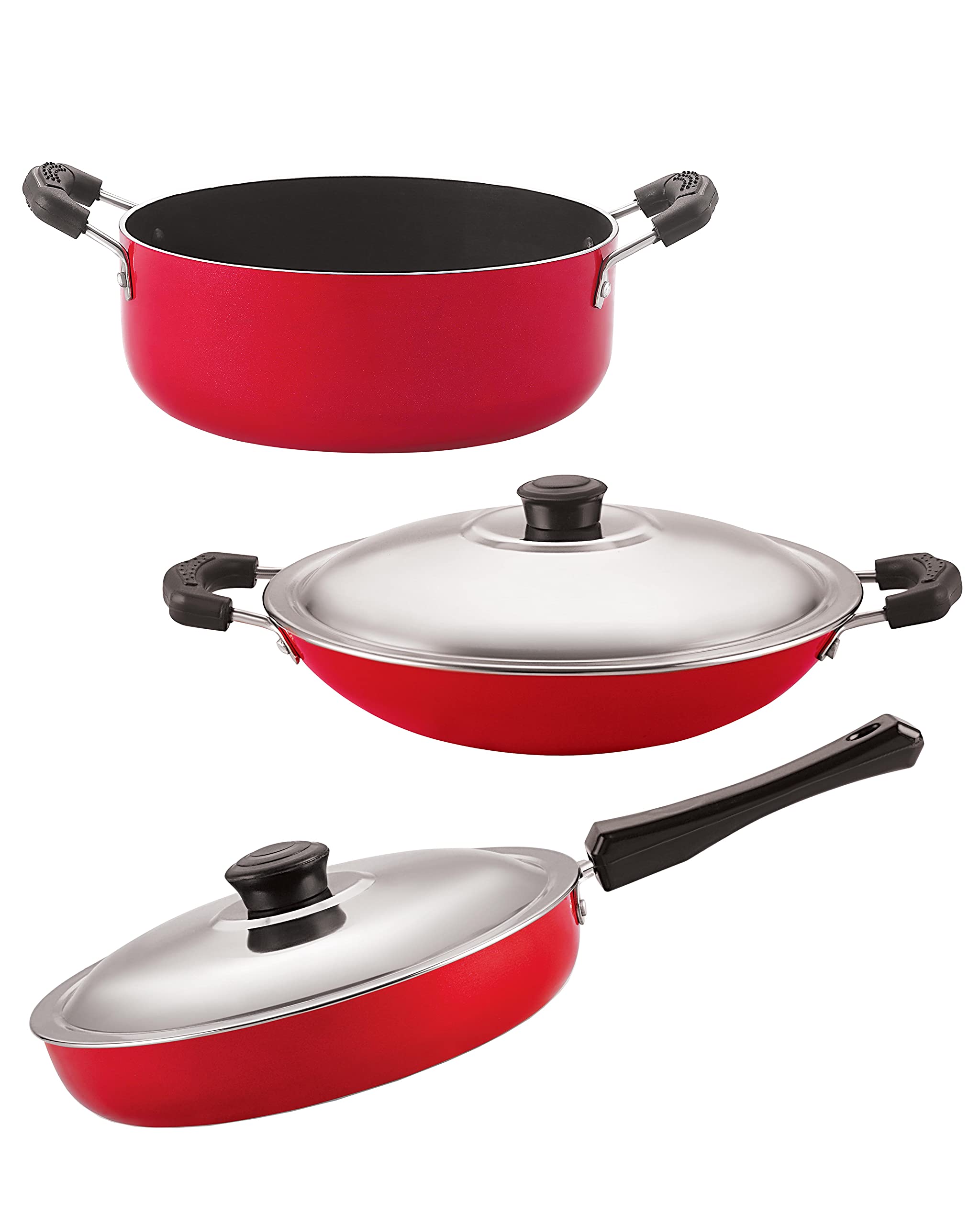 Nirlon Non Stick Cookware Pots & Pan Combo Set Of 3 Pieces With Bakelite Handle (Fp11_Ac_Cs24)
