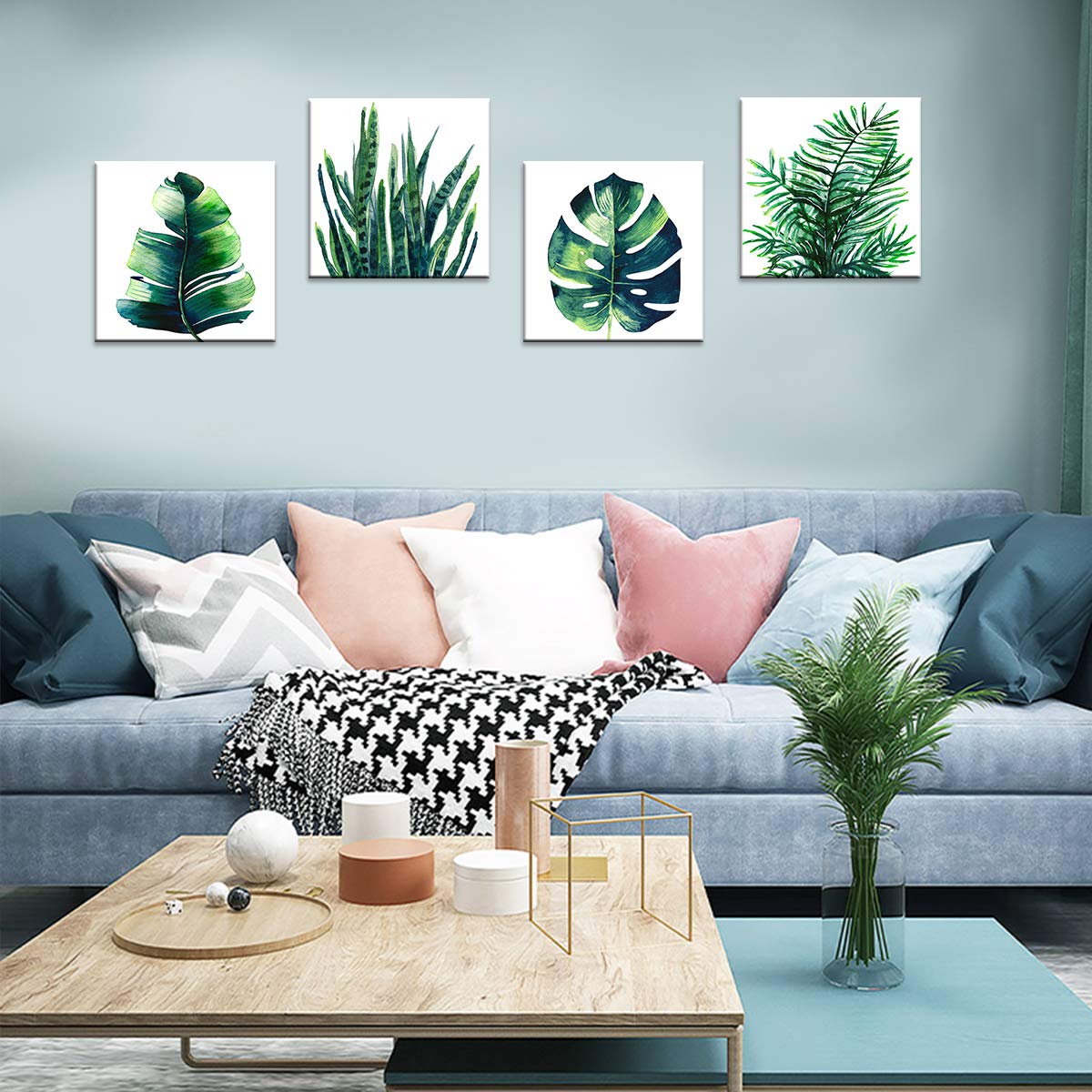 Boho Tropical Wall Art Bathroom Decor Green Plant Pictures Wall Decor For Living Room Minimalist Botanical Leaf Canvas Artworks
