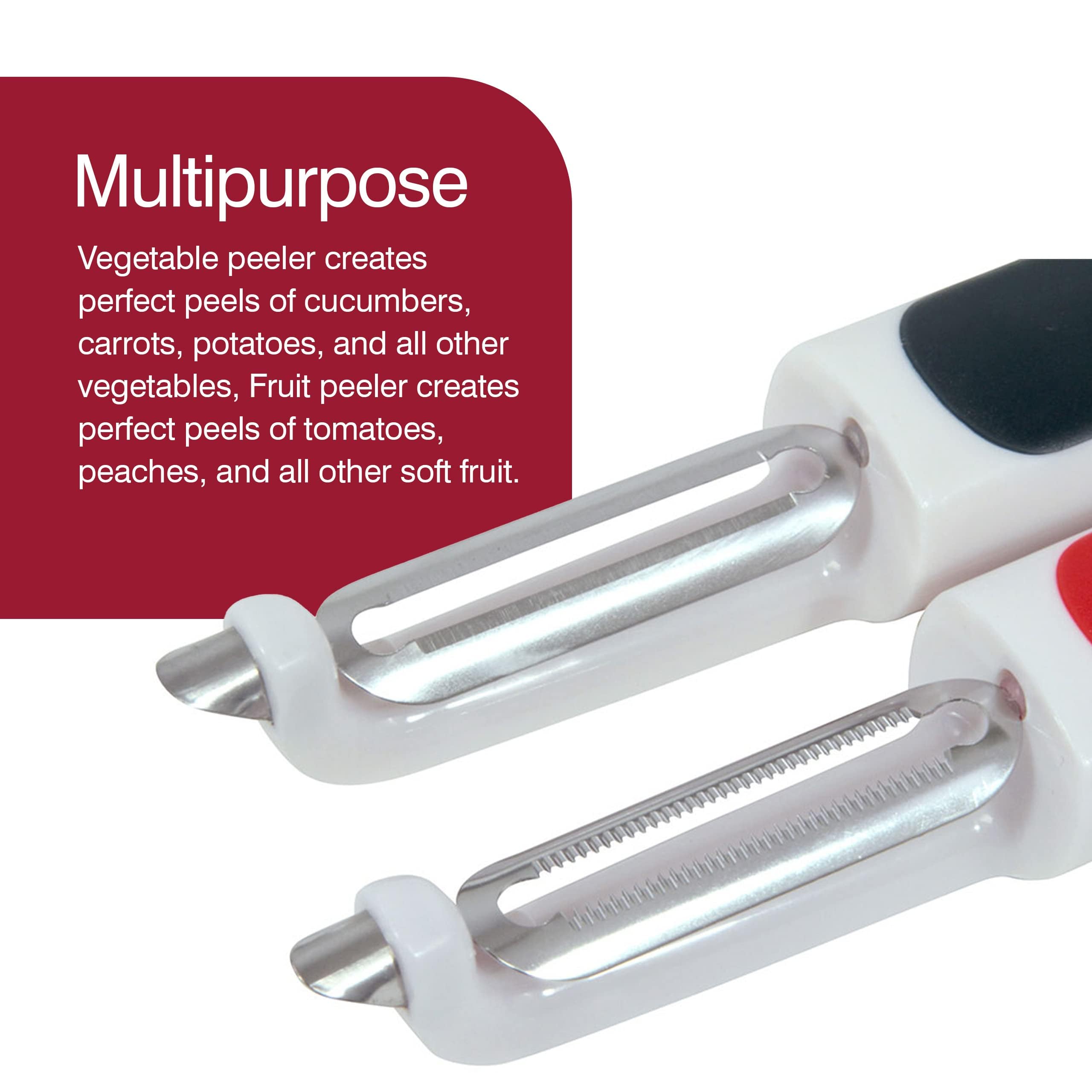Zyliss 2-Piece Vegetable and Fruit Peeler Set - Stainless Steel Blades, Dishwasher Safe, Medium Size, White/Black/Orange, Model E950029U