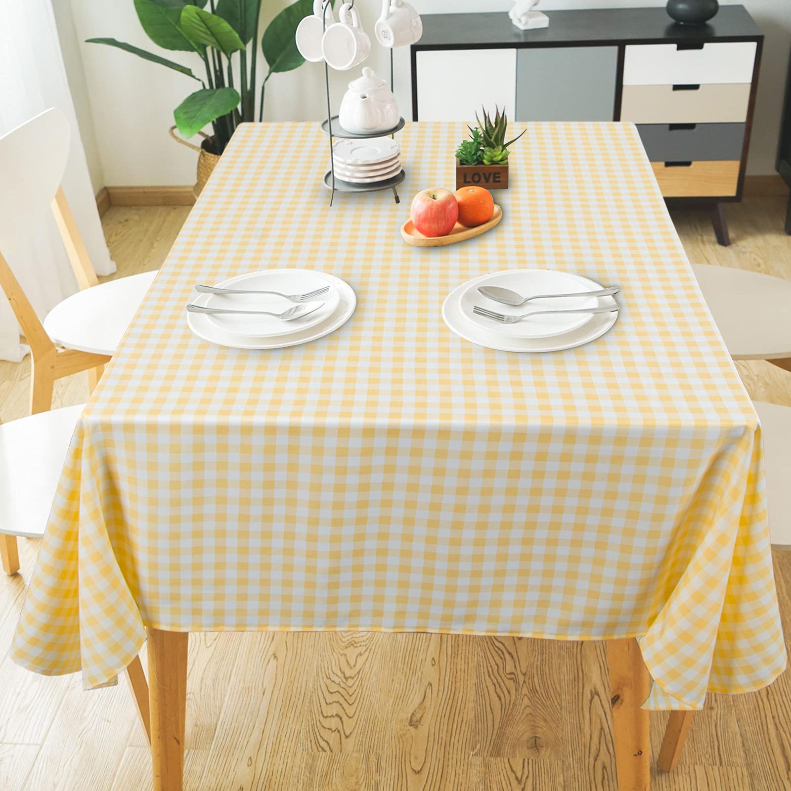 Duobao Yellow And White Checked Tablecloth Rectangle 54 X 84 Inch Gingham Check Table Cloth For Picnic Yellow Tablecloth Buffalo