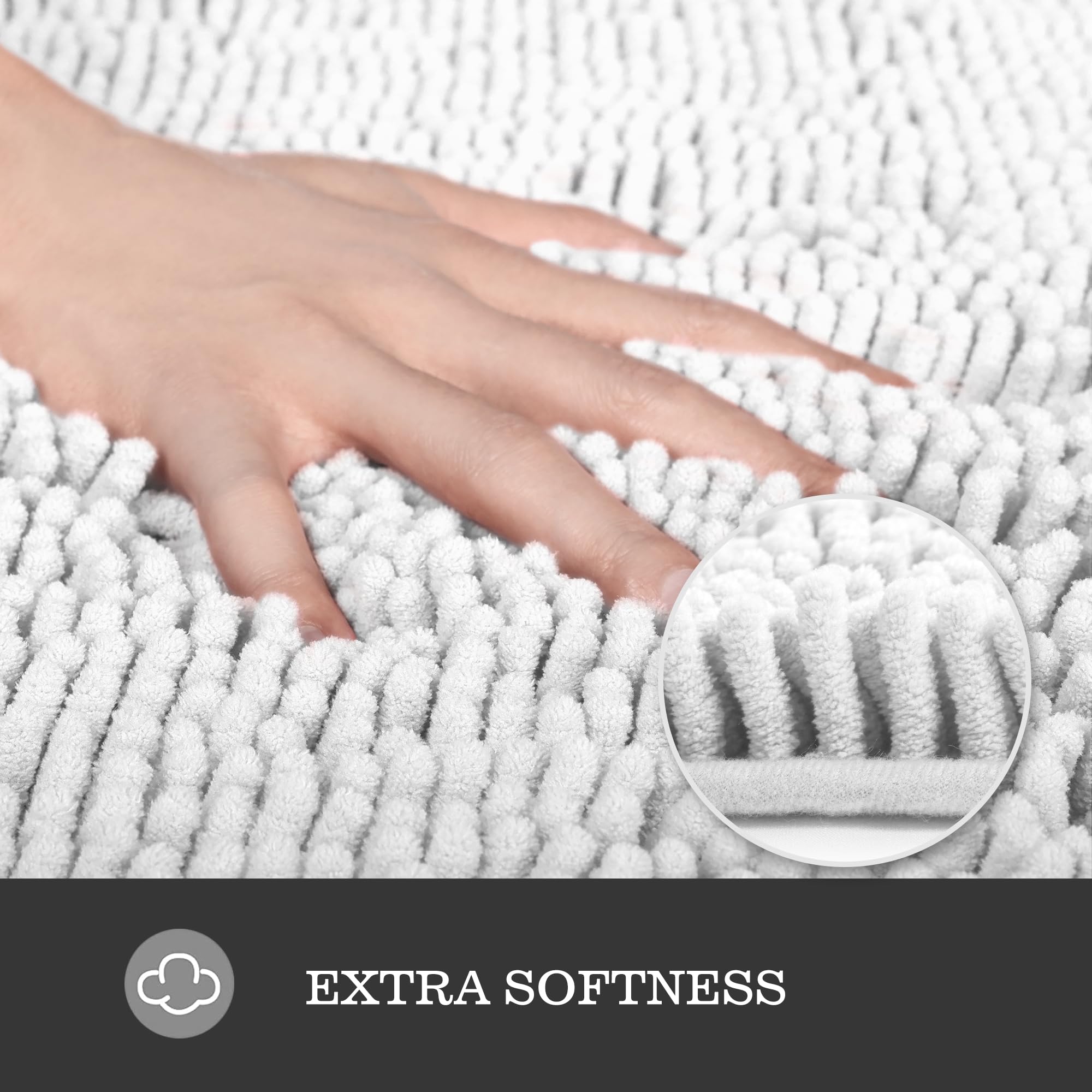 Yeaban Chenille Bathroom Rugs Non-Slip Thick Plush Bath Mat - Absorbent Washable Bath Rugs For Bathroom Shower Sink Carpet (Whit