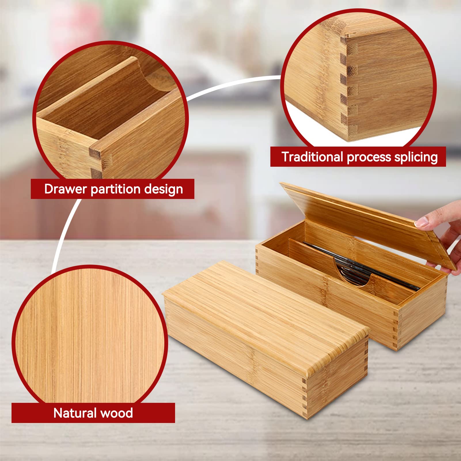 Wooden Cutlery Box With Lid, Small Drawer Organizer Kitchen, Cutlery Organizer In Drawer For Spoon Utensil Organizer Chopsticks