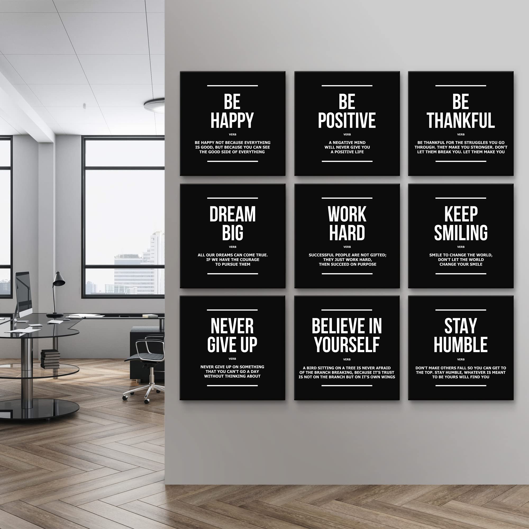 9x Office Decor Inspirational Definitions  Motivational Wall Art Canvas Prints Entrepreneur Bundle Be Positive  Happy  Dream Big  Work Hard  Never Give Up  Believe In Yourself Motivation (Canvas  9x - 20''x20'' in)
