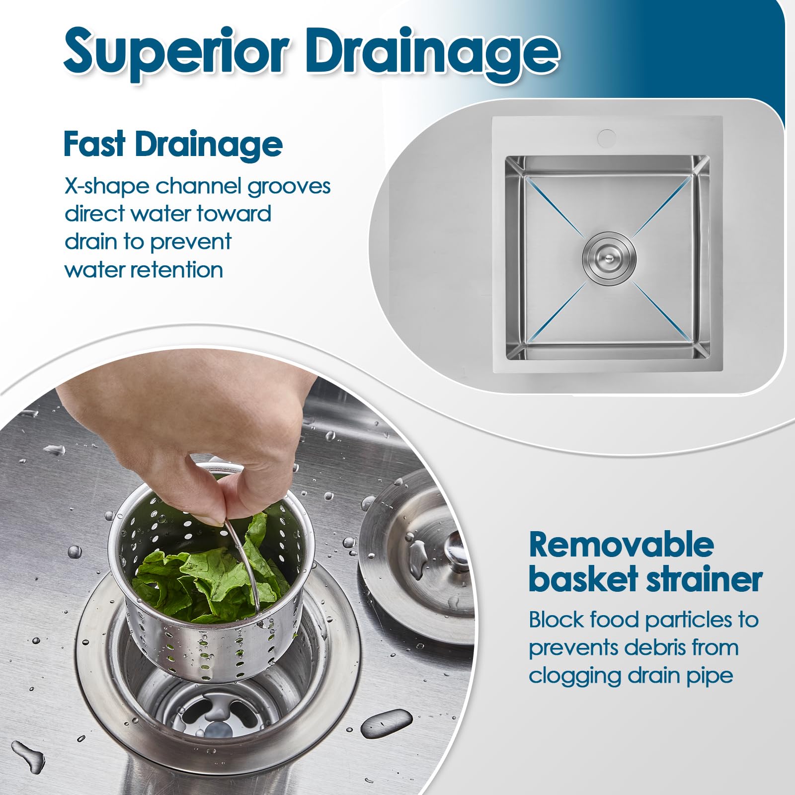 Rovogo 17X19X8 In. Bar Sink Drop In, Top Mount Kitchen Sink Single Bowl 304 Stainless Steel, Small Wet Bar Prep Sink With 1 Hole