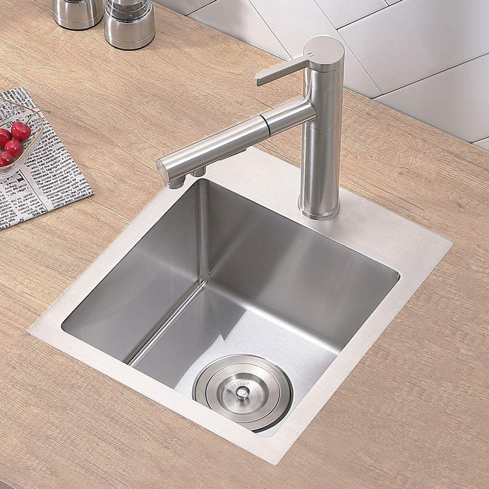 Vccucine Bar Sink Drop In,13 X 15 Inch Topmount Rv Small Kitchen Sink,Handmade Stainless Steel Wet Bar Sink,Outdoor Single Bowl,