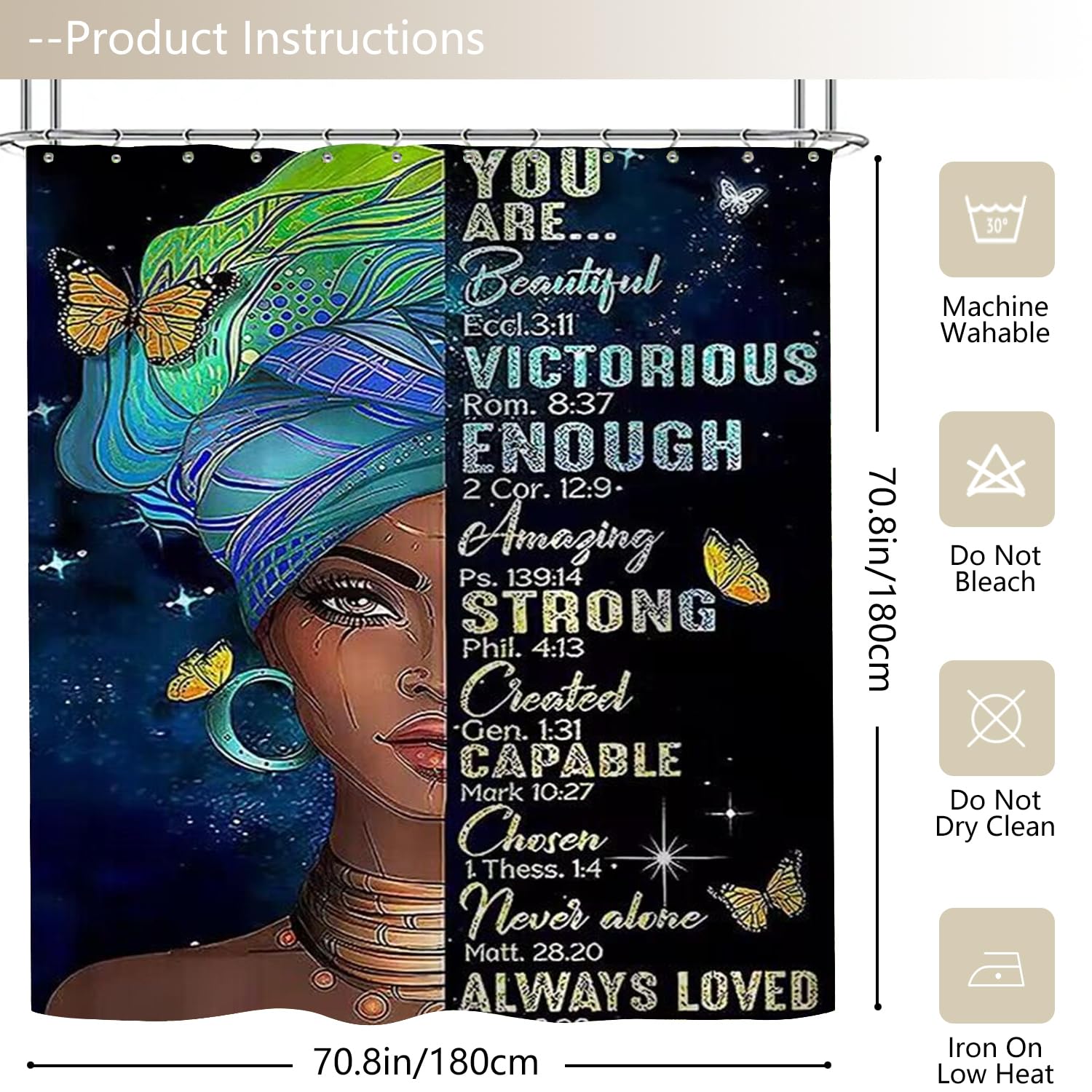 Denifeiya Black Woman Shower Curtain African American Fashion Afro Black Girl Shower Curtains Inspirational Motivational Quotes