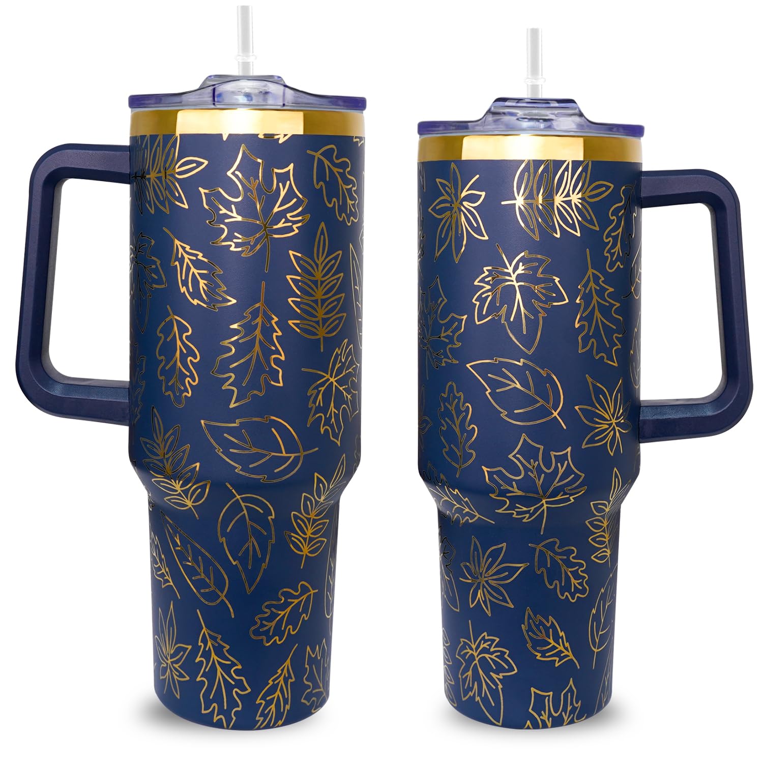 Heqianco 40oz Fall Leaves Tumbler with Handle, Thanksgiving Coffee Cups with Lid and Straw,Stainless Steel Insulated Travel Mug,