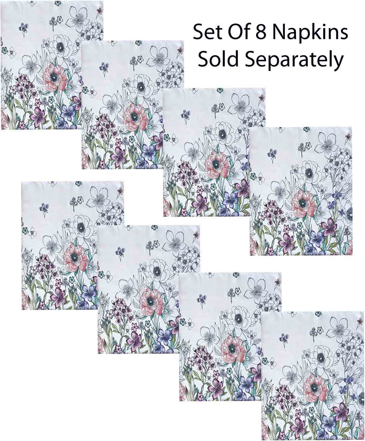 Newbridge Easter Garden Breeze Square Fabric Napkins, Set Of 8 Napkins, Easy Care And Stain Resistant Fabric Napkins For Holiday