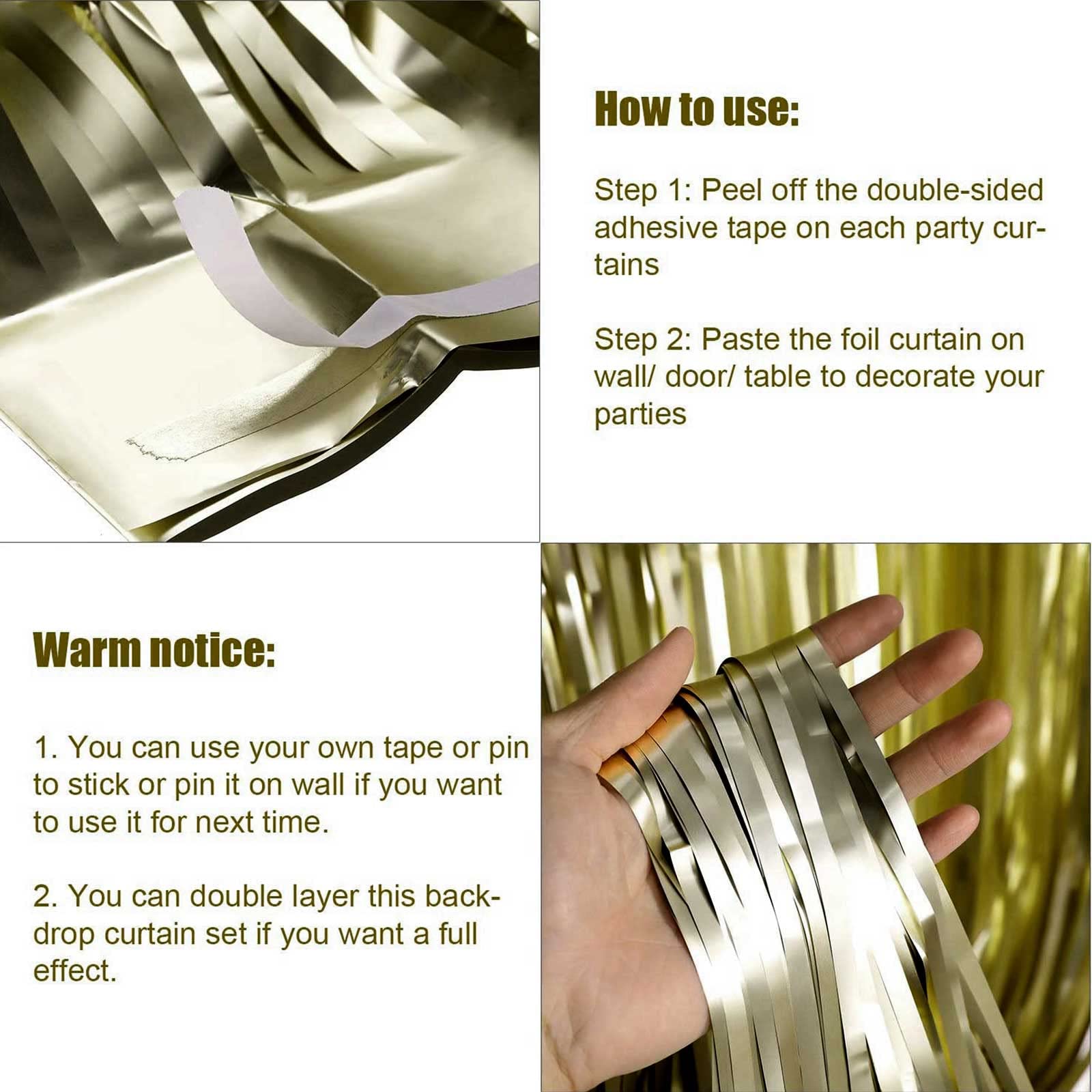 4 Pack Light Gold Foil Fringe Curtain Backdrop, 3.28Ft X 6.56Ft Metallic Tinsel Foil Fringe Streamers Curtains For Photo Booth,