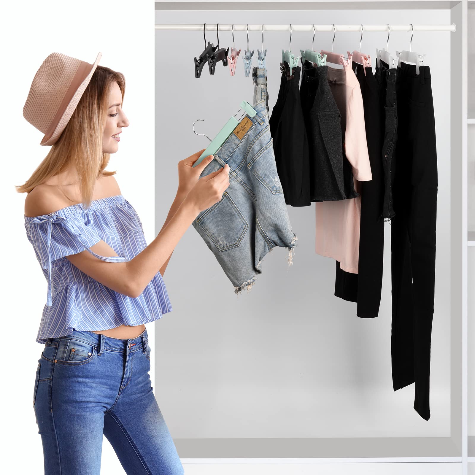 Lamitocs Skirt Hangers Pants Hangers with Clips 360 ? Swivel Hooks Space Saving Hangers for Pants  Skirts  Clothes  Jeans (10Pack  Light Green)