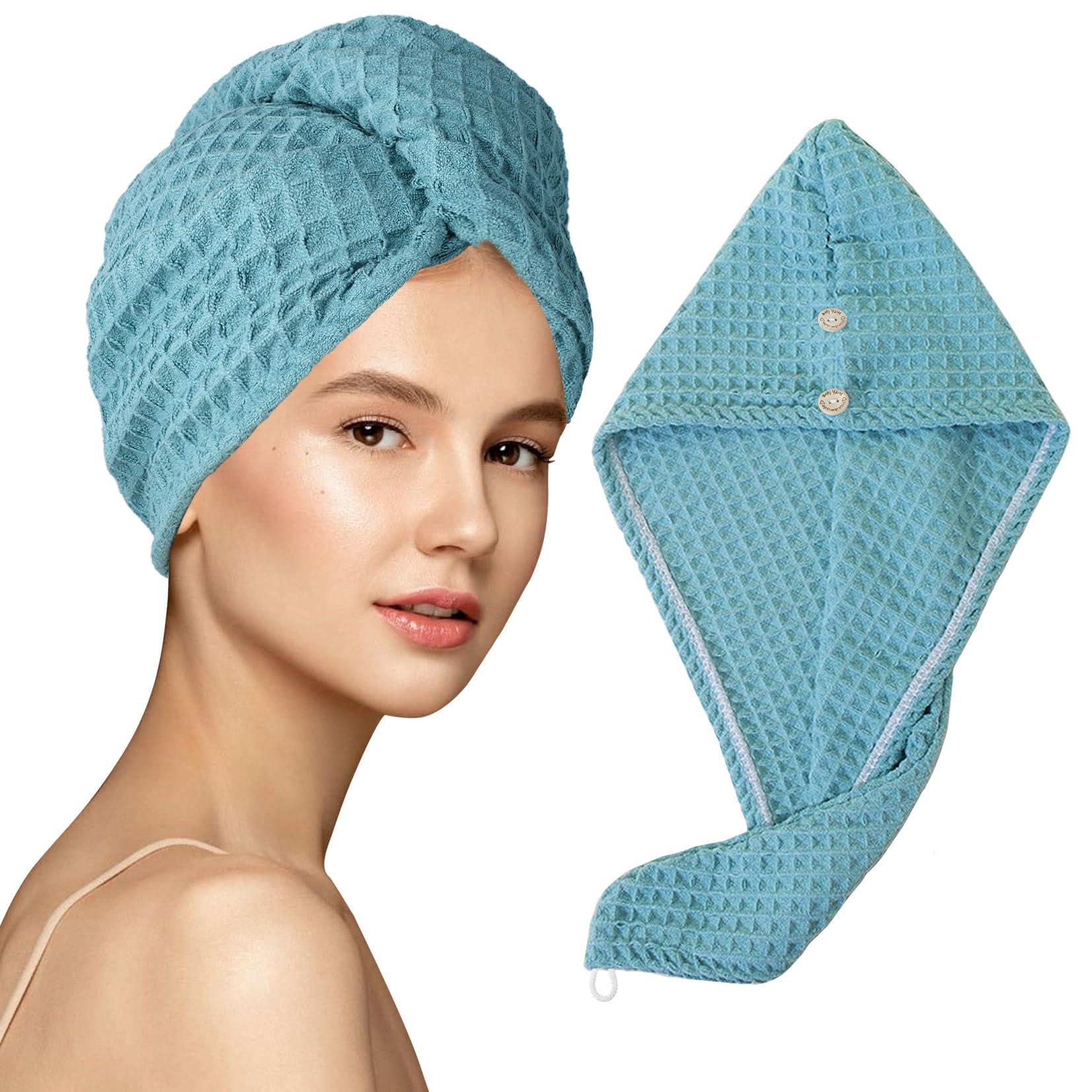 MaopaoBeauty Microfiber Hair Towel Wrap for Women 1Pack Waffle Long Hair Head Towel Wrap Quick Dry Super Absorbent Hair Towel fo