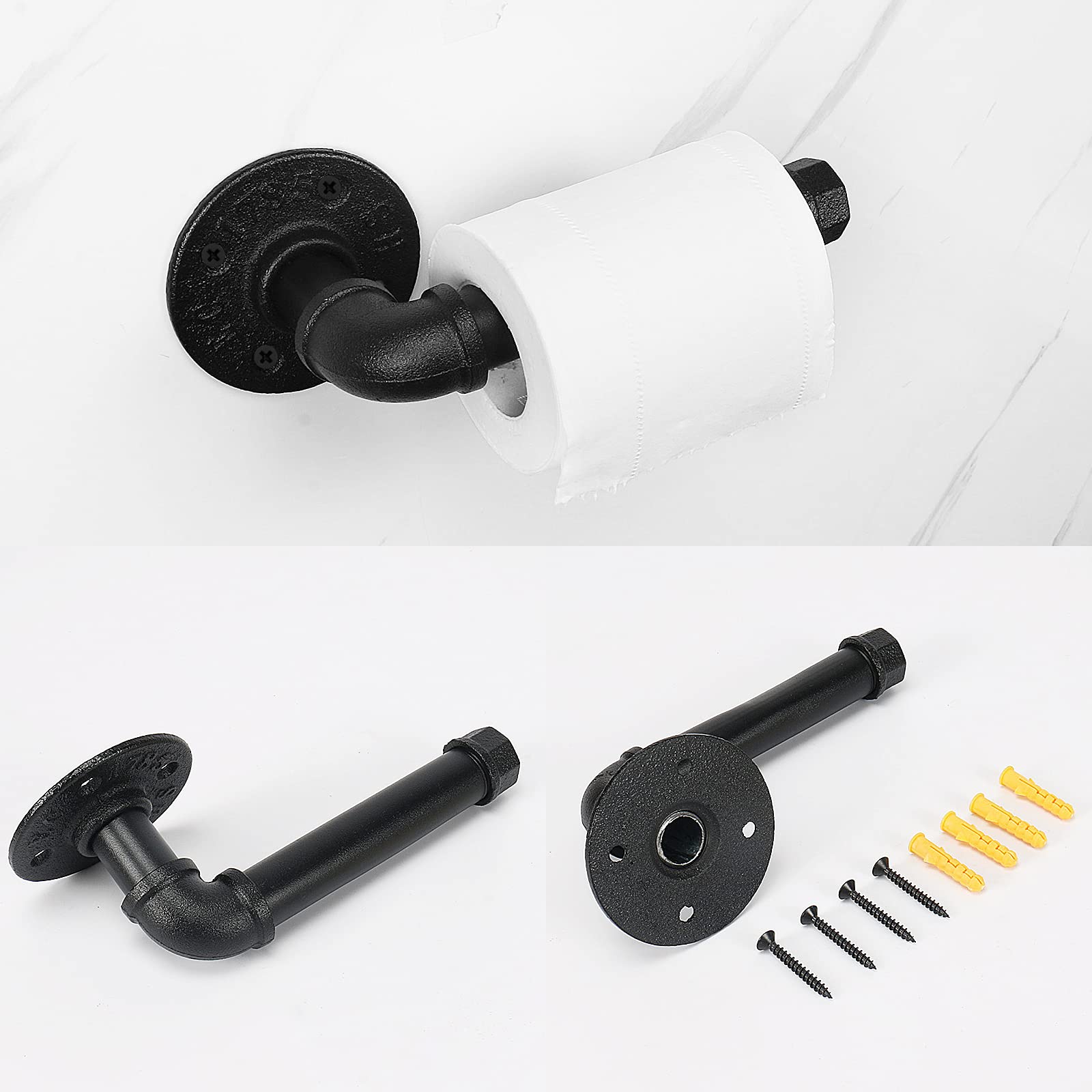 Jeasor 4-Pieces Industrial Pipe Bathroom Towel Ring Kit Diy Wall Mount Accessories Kit Includes Robe Hook Towel Bar And Towel Ri