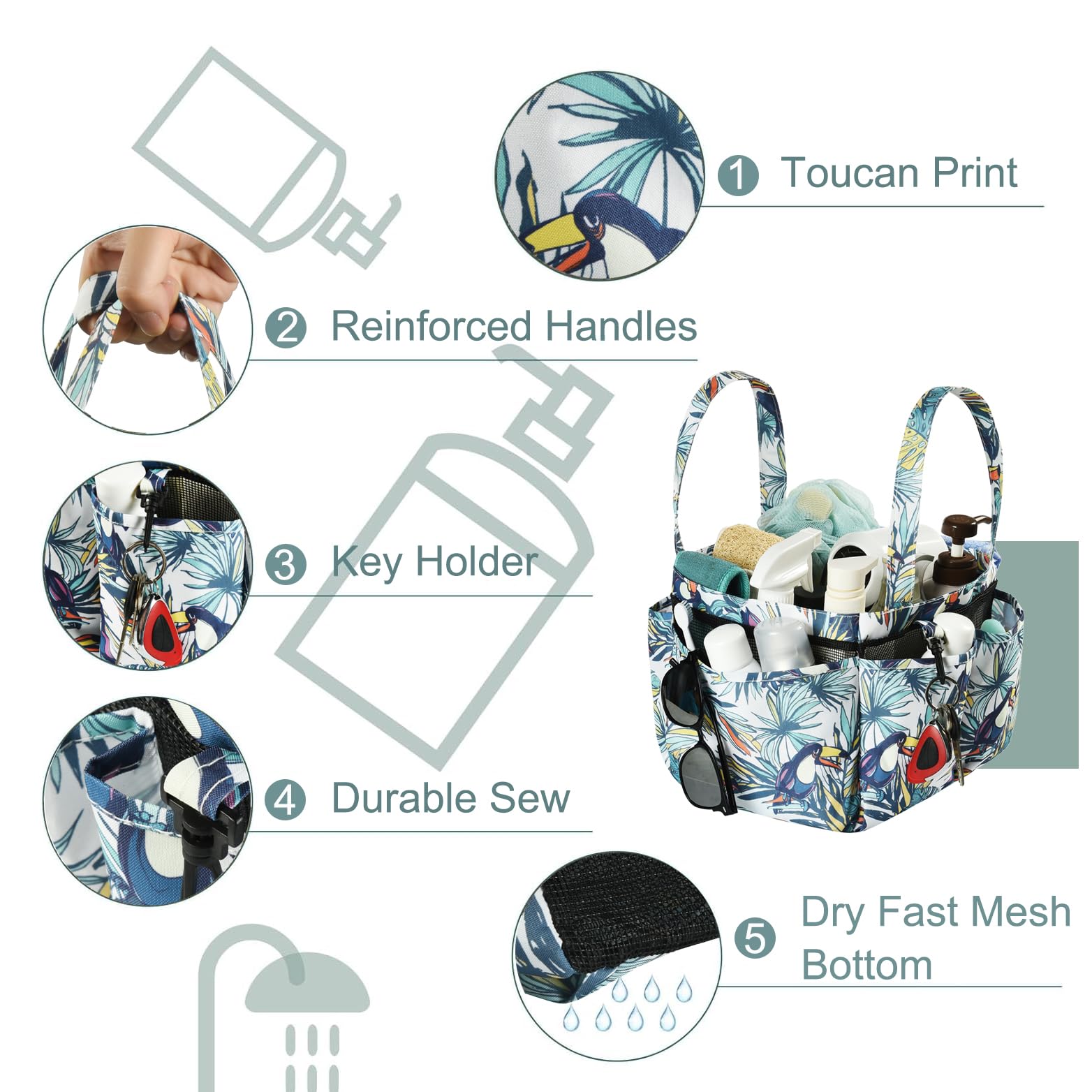 Haundry Mesh Shower Caddy Tote Bag, Shower Basket Organizer With Key Hook For College Dorm Bathroom Camp Gym, Portable Caddy Bag