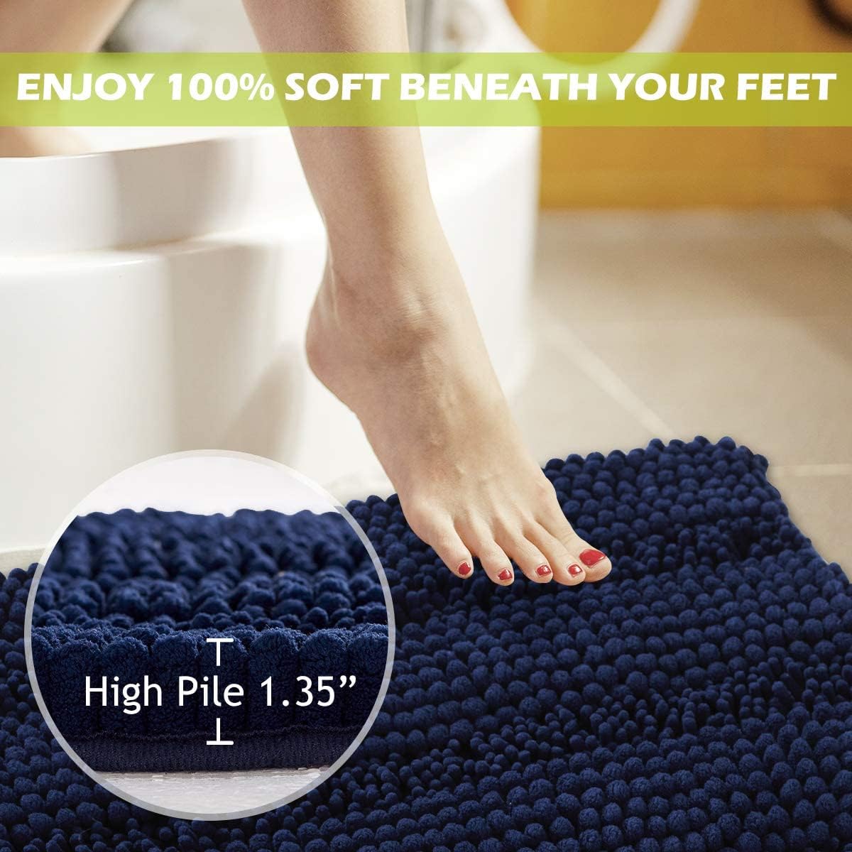 Bath Mat For Bathroom - Soft Shower Rug Quick Drying Washable Absorbent Non-Slip Super Soft Chenile Bathtub Carpet Decorations F