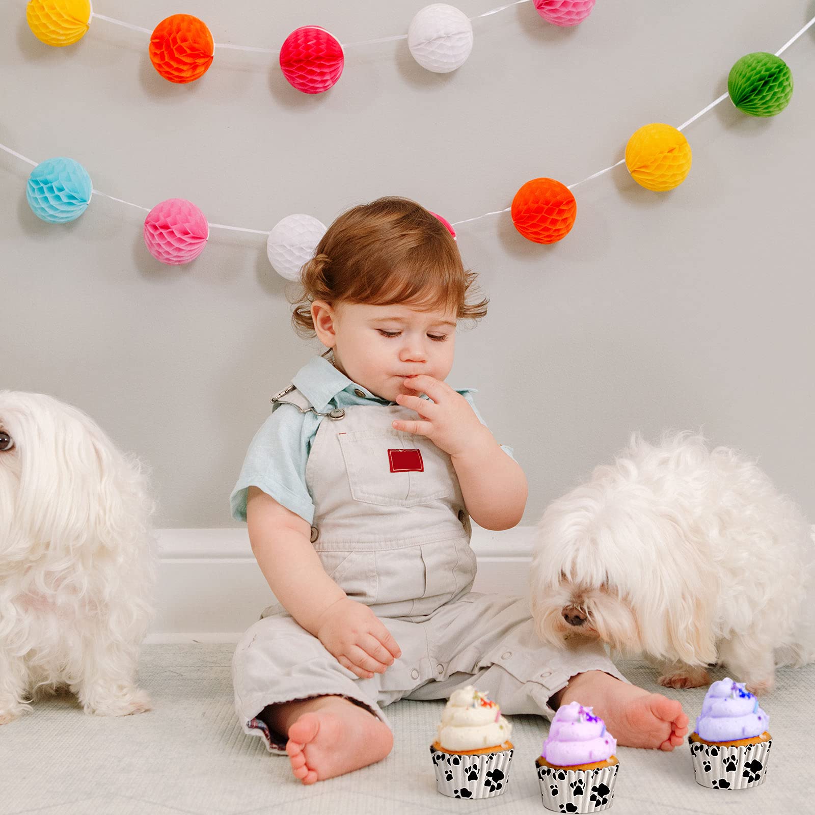 200 Pcs Paw Bone Cupcake Liners Dog Cupcake Wrappers Paw Pattern Cup Cake Holder Puppy Dog Theme Cupcake Wrappers For Baby Showe