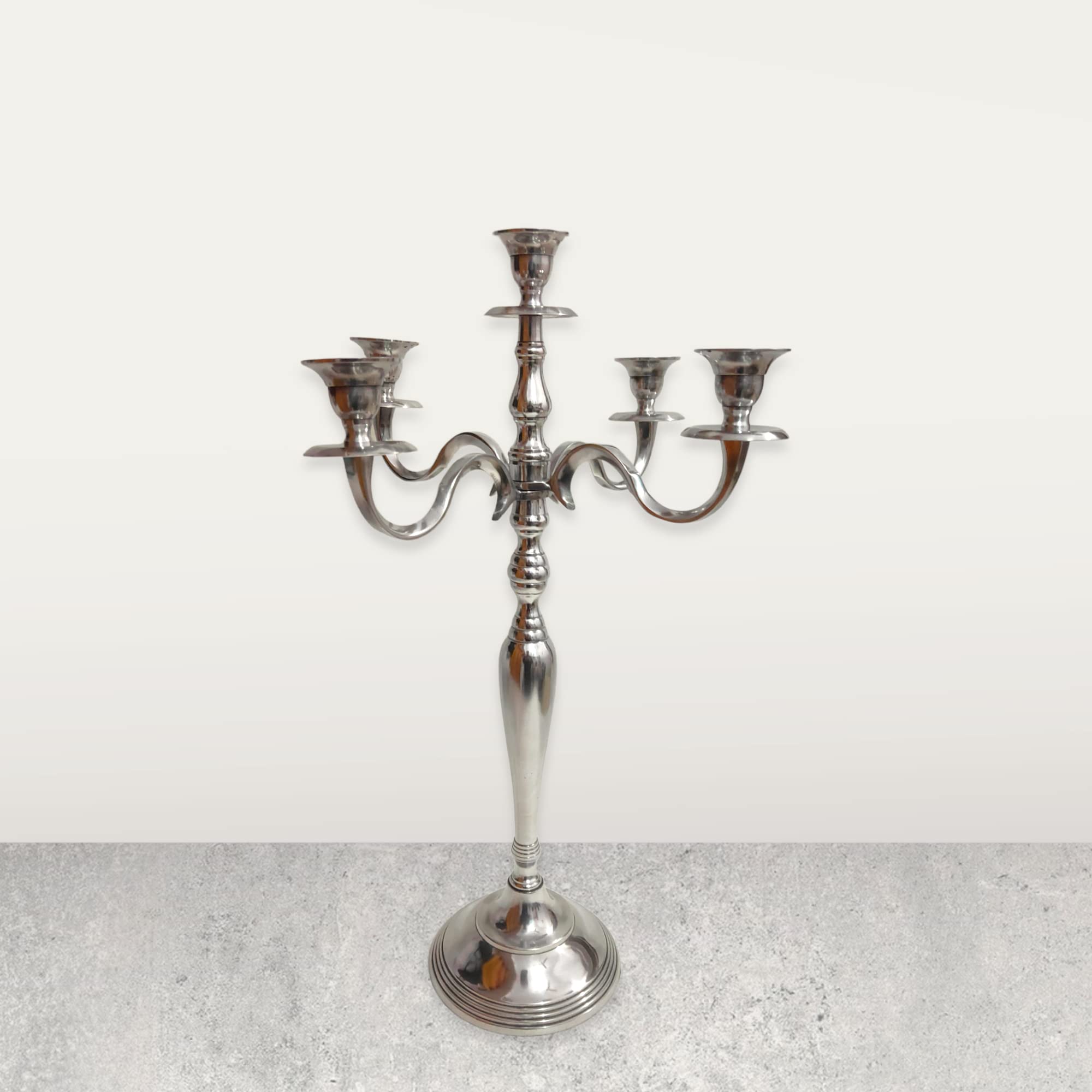 Home Trends India Candle Stand I 5 Arms Aluminium Candle Stand I Shinny Polished I 24 Inch