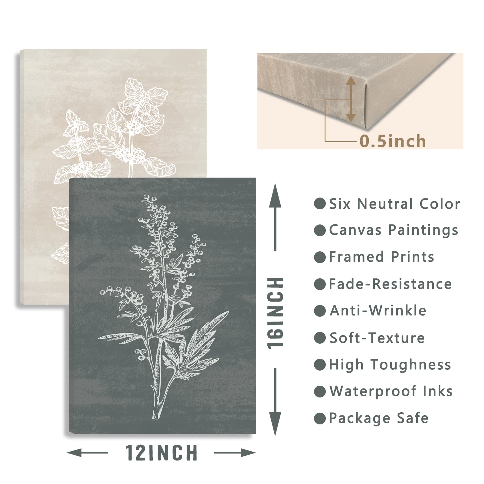 Bincue Neutral Botanical Plant Canvas 6 Pieces Rustic Farmhouse Wall Art For Living Room Bedroom And Bathroom,Canvas Paintings P